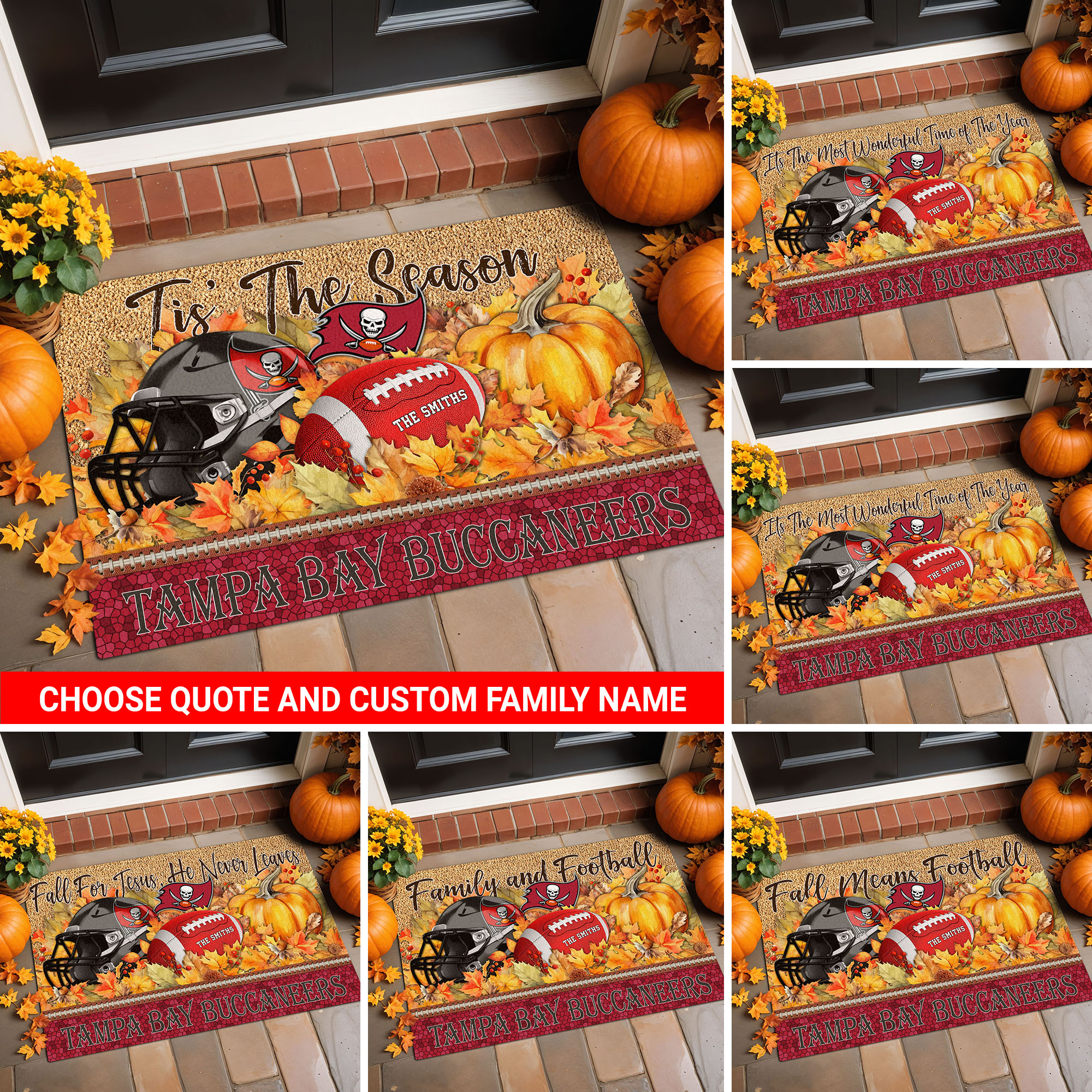 Tampa Bay Buccaneers Doormat Custom Your Family Name And Choose Your Quotes, Sport Doormat, Sport Gifts For Fan