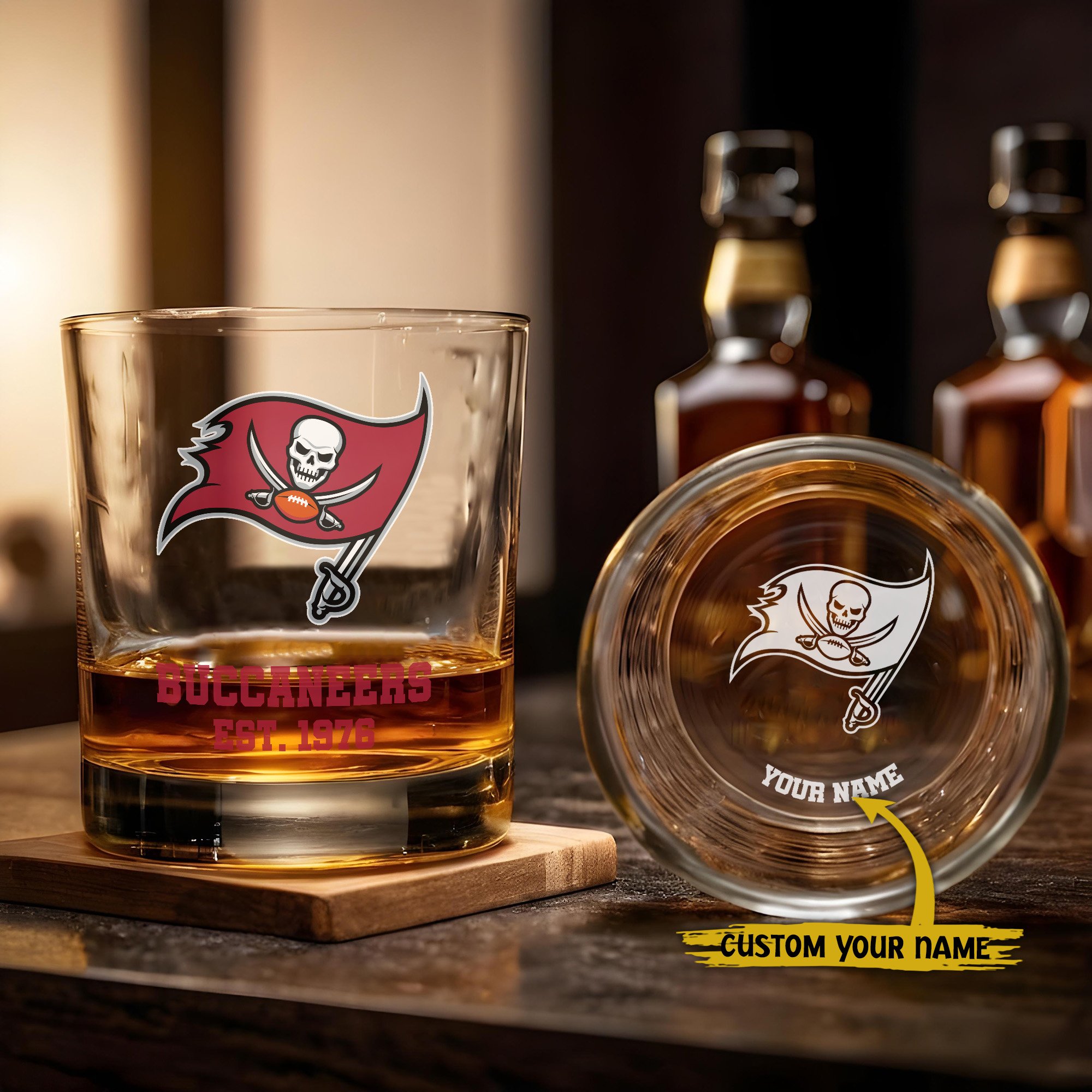 Tampa Bay Buccaneers Engraved Whiskey Glass Custom Your Name, Groomsman 11Oz Whiskey Glass, Football Gift, Gifts For Dad
