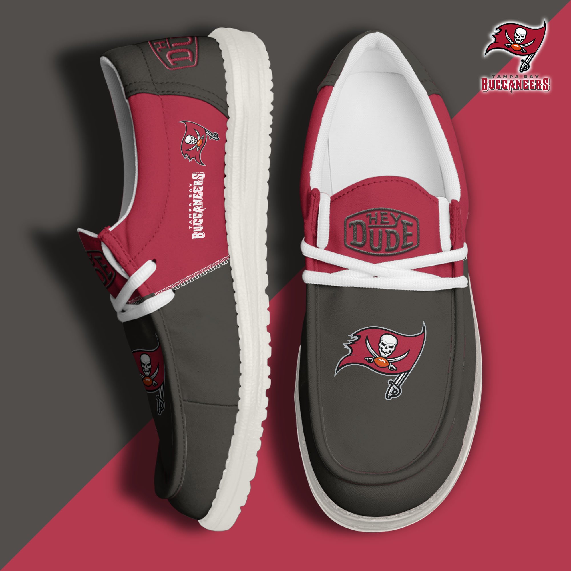 Tampa Bay Buccaneers Football Hey Dude Canvas Loafer Shoes Custom Your Name, Sport Shoes For Fan, Fan Gifts