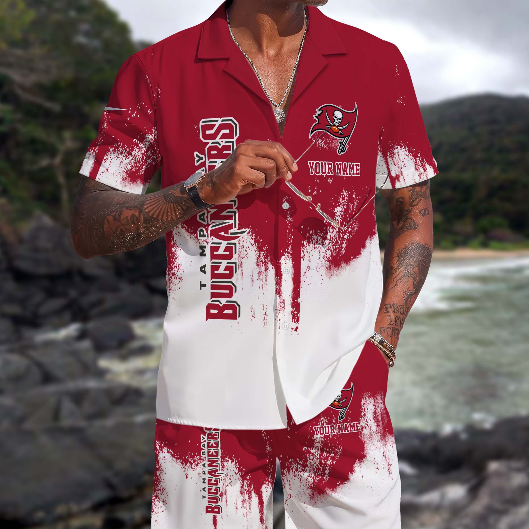 Tampa Bay Buccaneers Hawaiian Shorts Set Custom You Name, Sport Shorts, Gifts For Fan