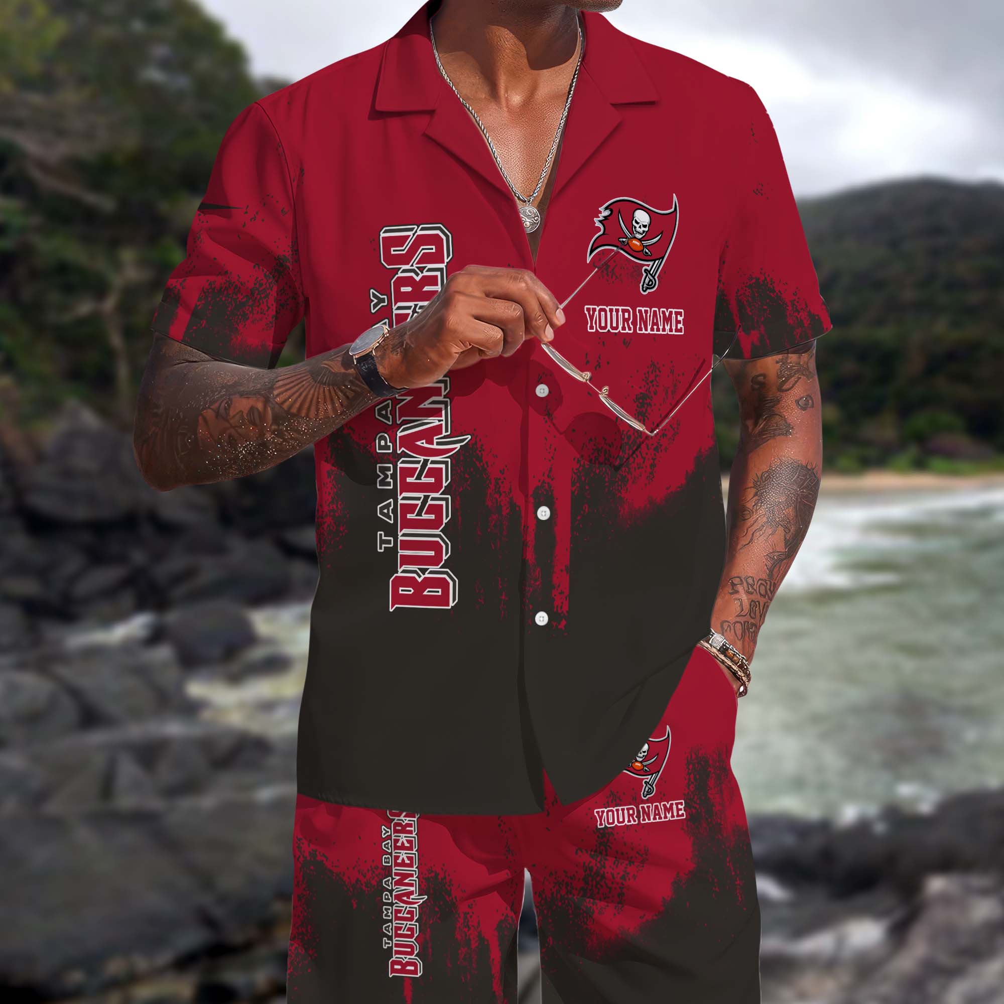 Tampa Bay Buccaneers Hawaiian Shorts Set Custom You Name, Sport Shorts, Gifts For Fan