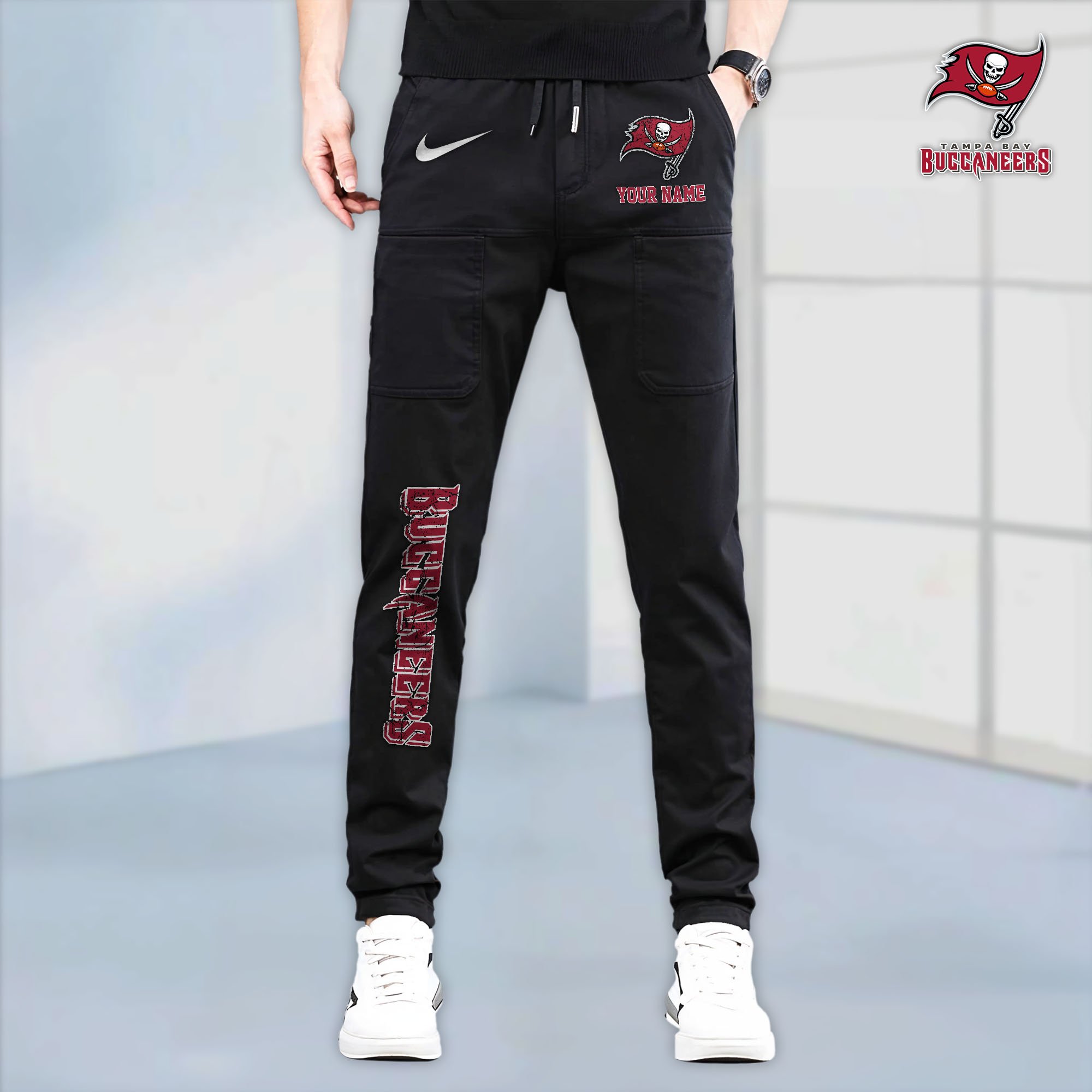 Tampa Bay Buccaneers High Stretch Multi Pocket Durable Cargo Pants - Long Custom Name 