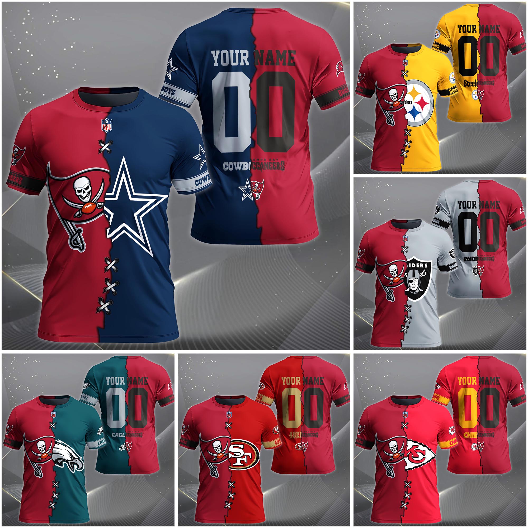 Tampa Bay Buccaneers House Divided T-Shirt Custom Name 2025 Version, Number And Team, Sport Shirts For Fan