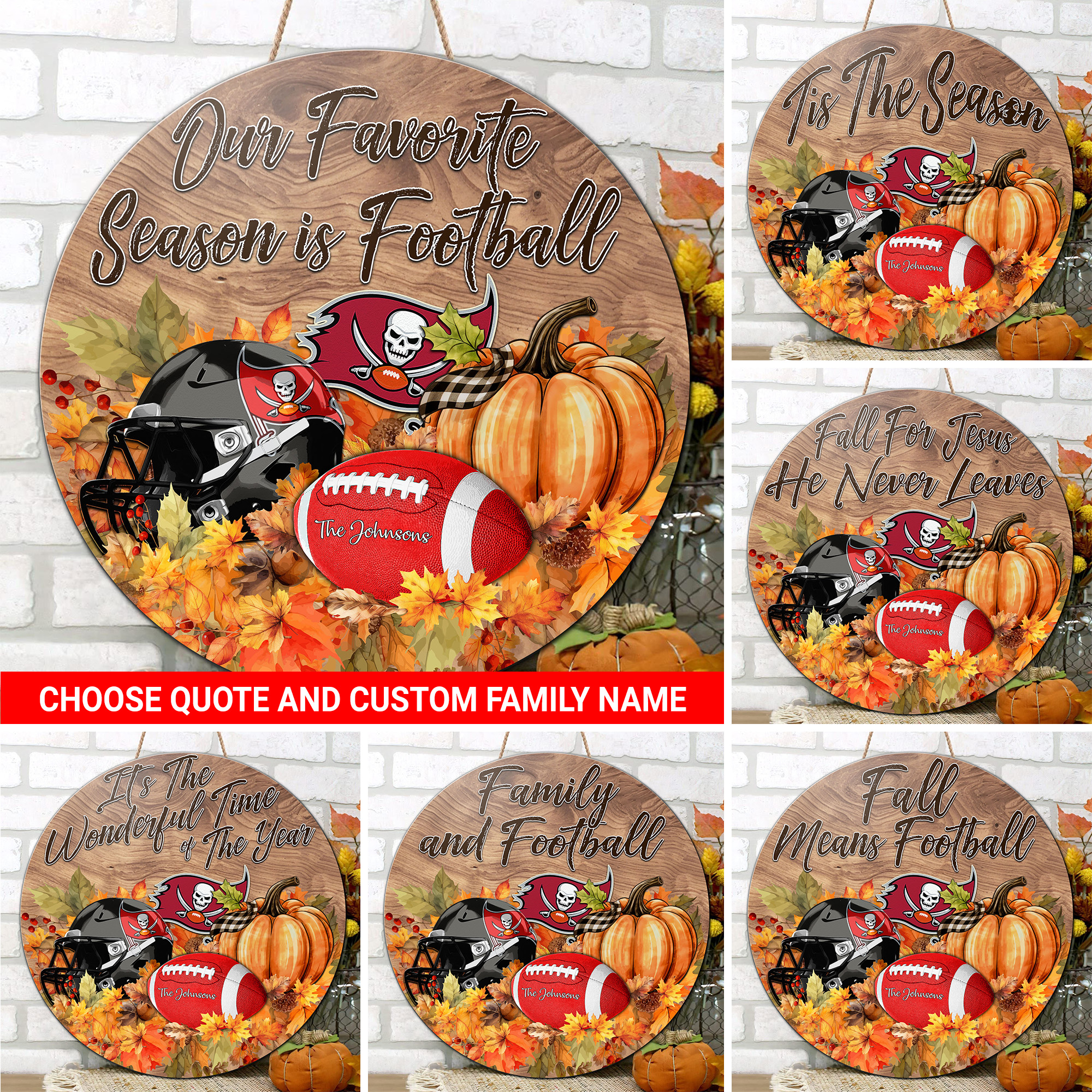 Tampa Bay Buccaneers Shape Wooden Sign Custom Your Family Name And Choose Your Quotes, Sport Sign