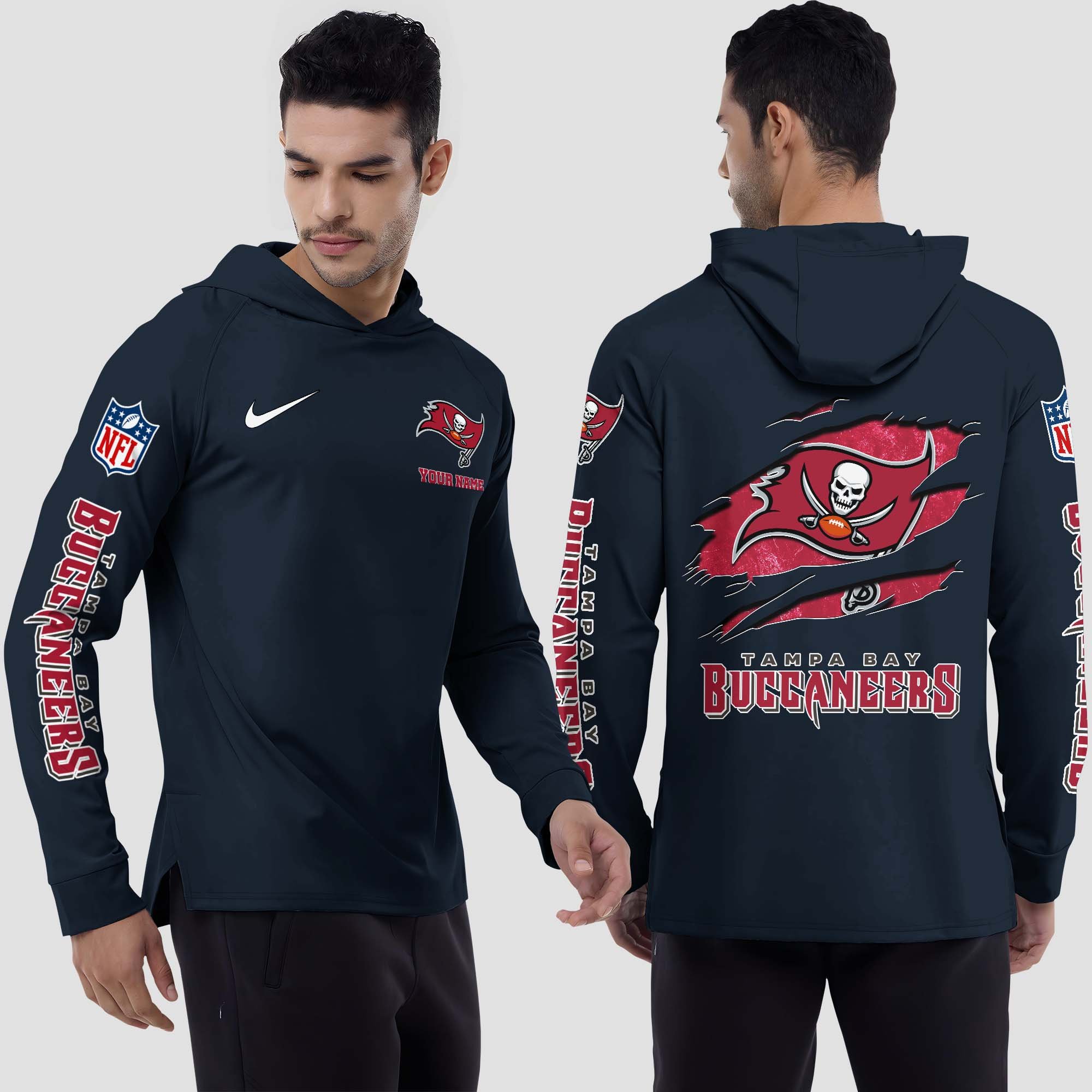 Tampa Bay Buccaneers Split Hem Hoodie Custom Your Name, Sport Hoodie, Sport Gifts For Fan