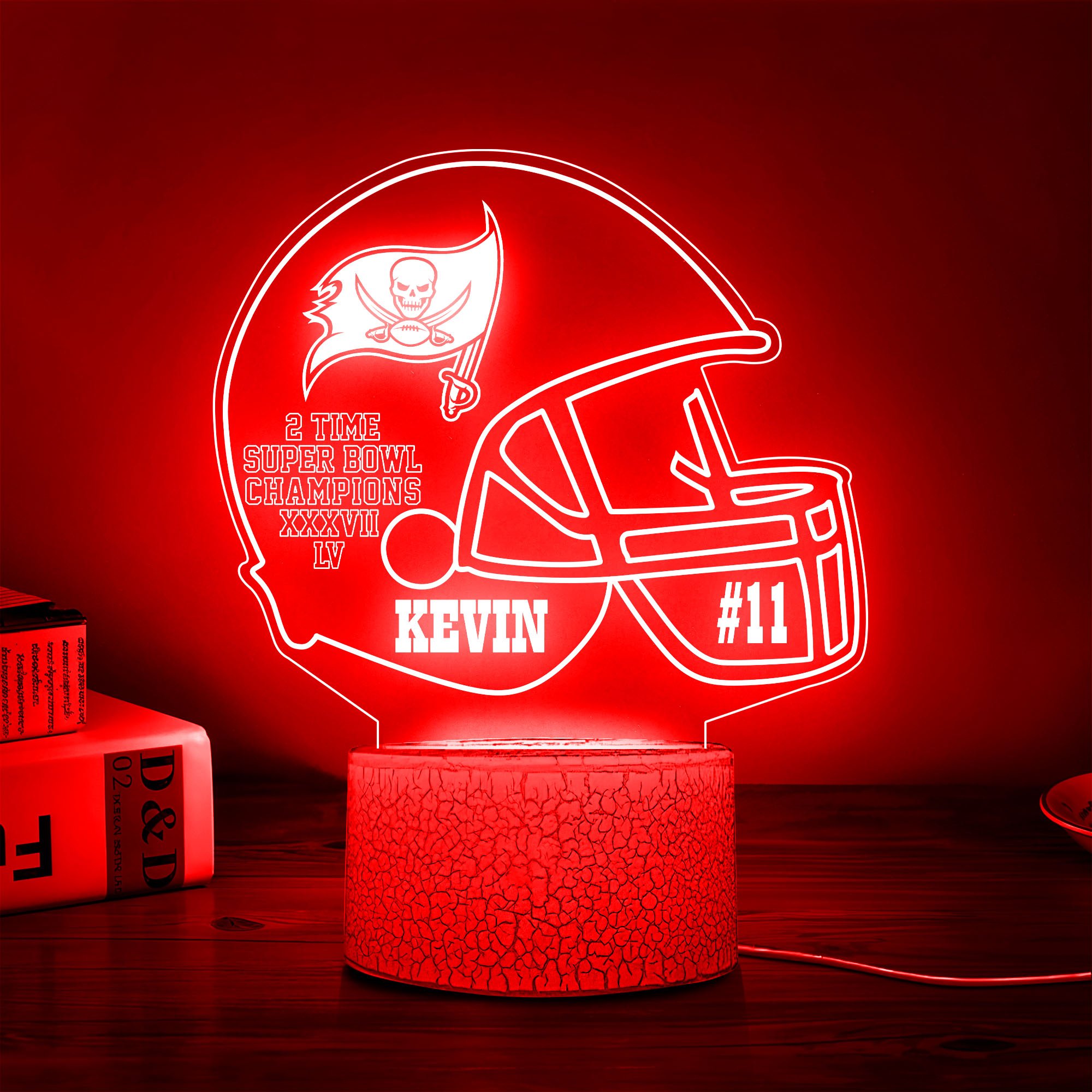 Tampa Bay Buccaneers Team 3D Led Lamp Custom Number And Name, Led Lamp For Sport Fans 