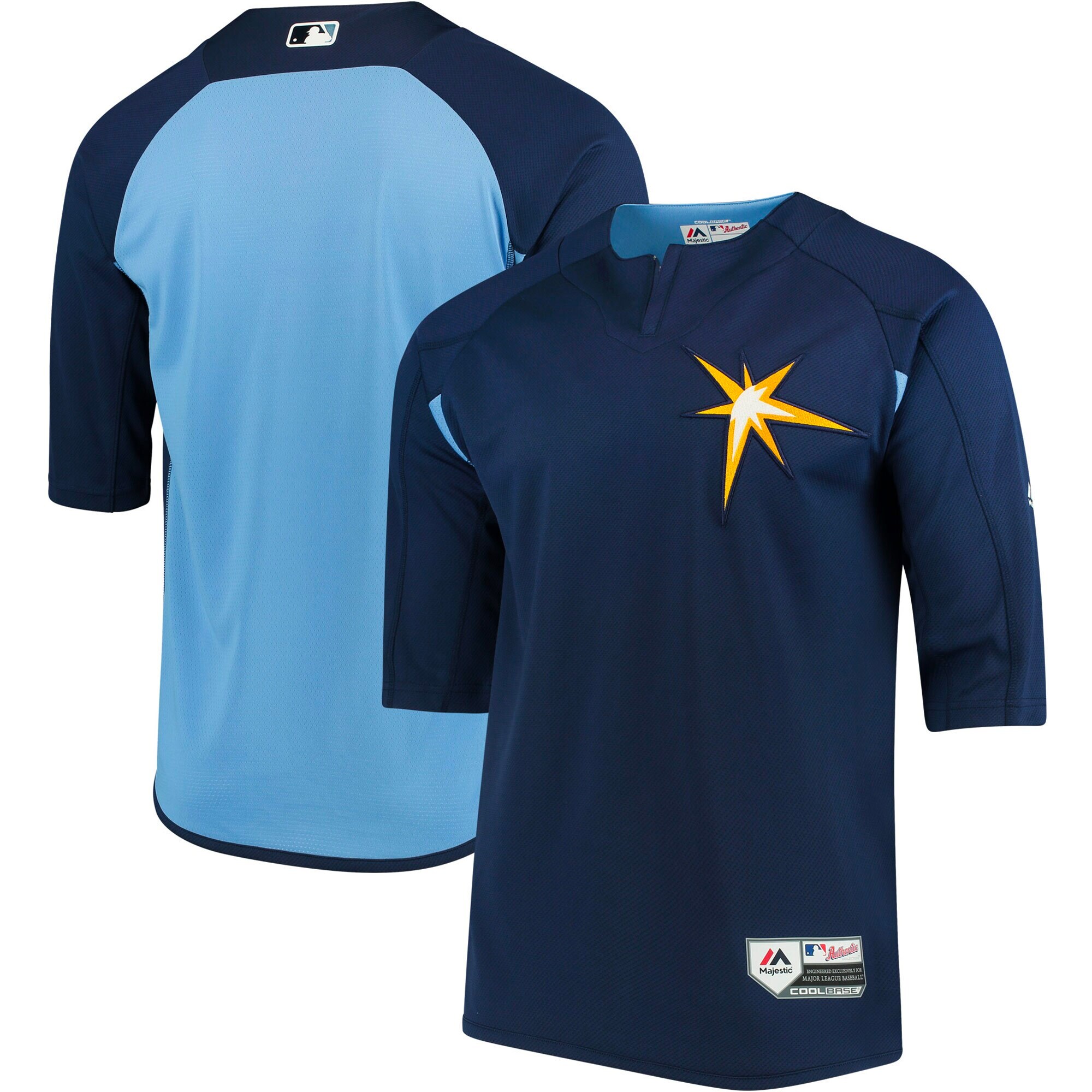 Tampa Bay Rays Majestic Authentic Collection On Field 3 4 Sleeve Batting Practice Jersey - Navy Light Blue