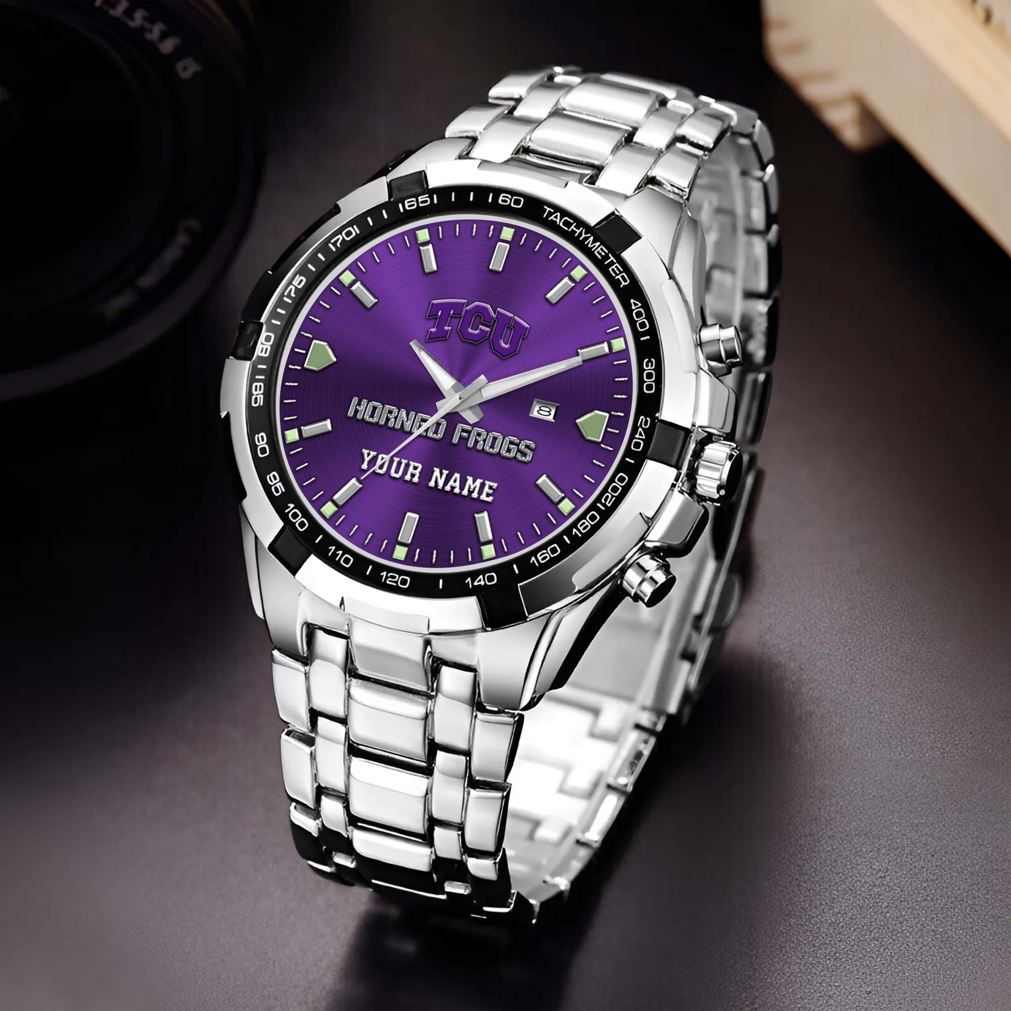 TCU Horned Frogs Alloy Men Quartz Watch Custom Your Name, Sport Men Watch, Football Fan Gifts