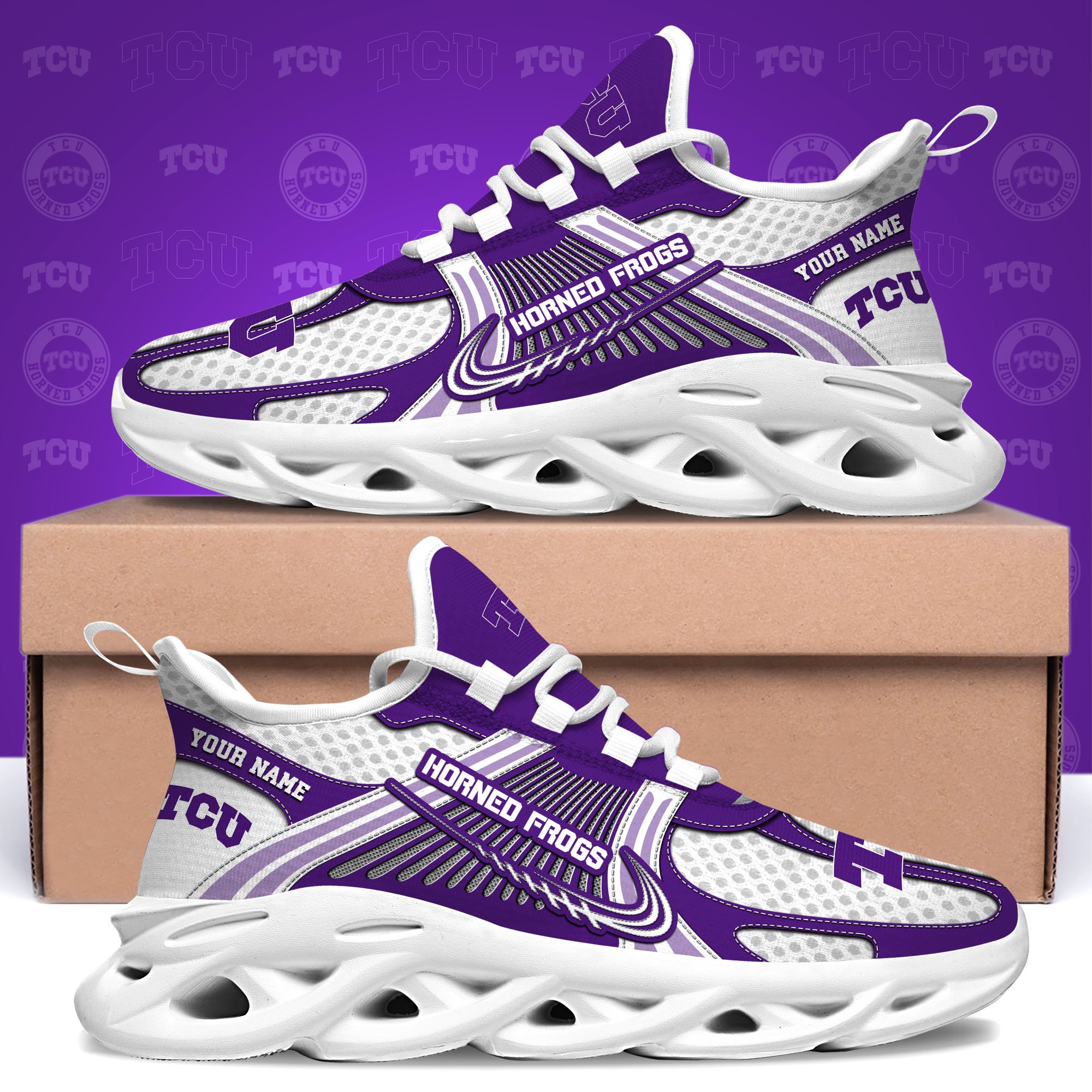 TCU Horned Frogs Clunky Sneakers Custom Your Name, Sport Sneakers, Sport Gifts For Fan, Gifts For Him