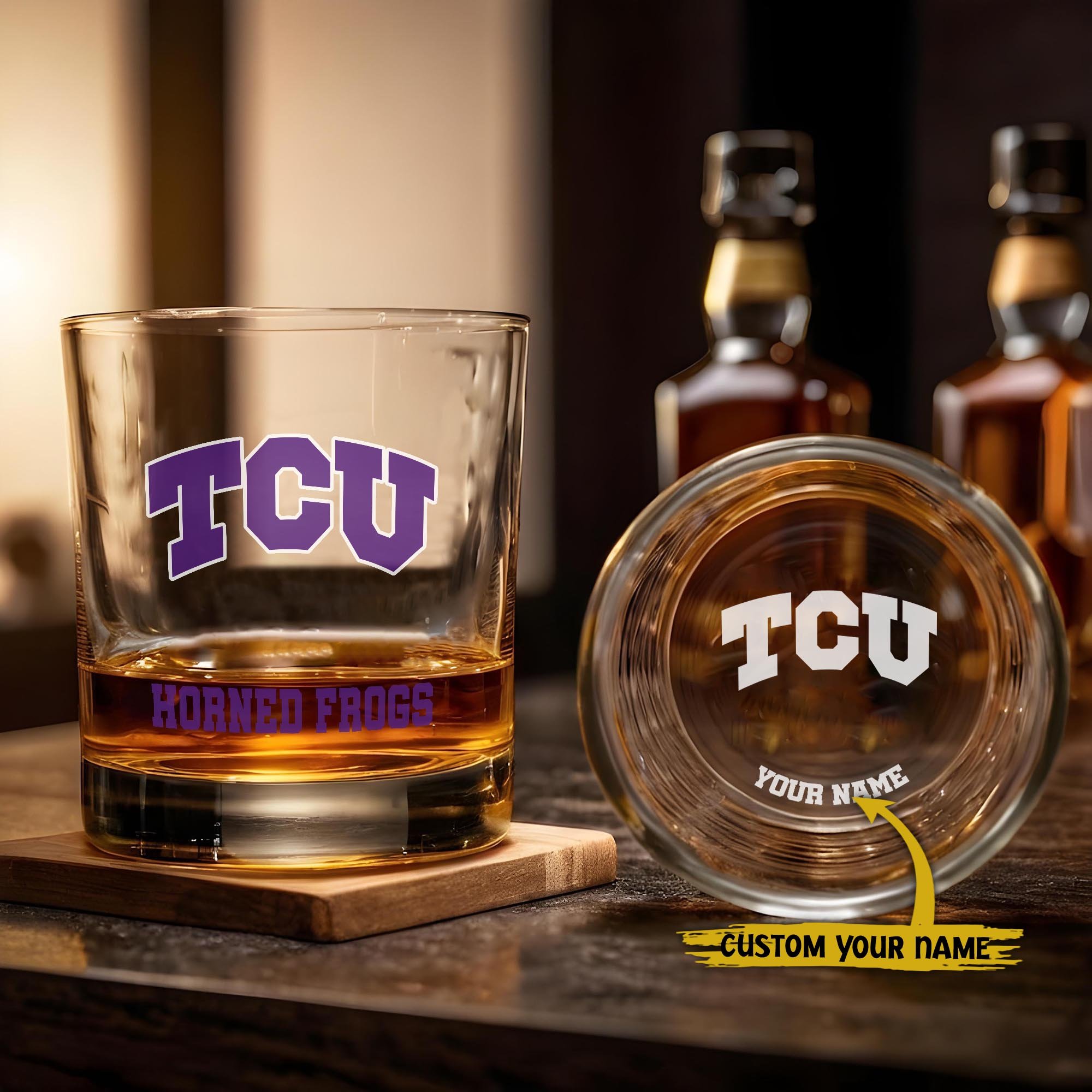 TCU Horned Frogs Engraved Whiskey Glass Custom Your Name, Groomsman 11Oz Whiskey Glass, Football Gift, Gifts For Dad