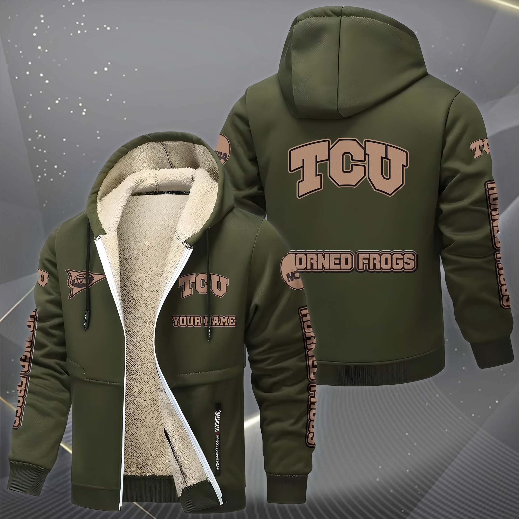 TCU Horned Frogs Hoodie Zip Velvet Coat Custom Your Name, Sport Jacket, Gifts For Fan
