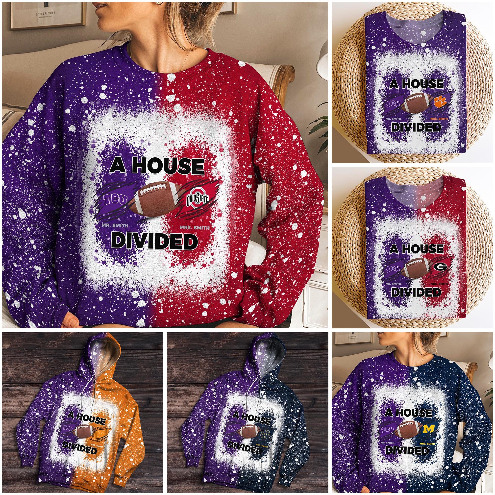 TCU Horned Frogs NCAA House Divided Sweatshirt Custom Name 2025 Version, Sport Hoodie, Gifts For Sport Fans 