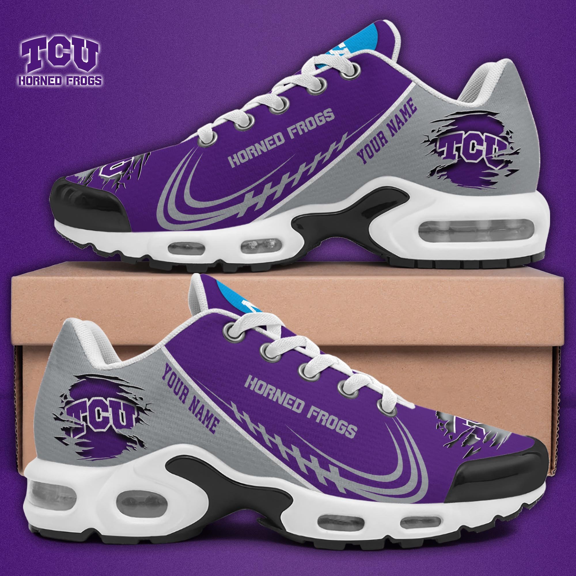 TCU Horned Frogs TN Shoes 2025 Version Custom Name, Sport Shoes For Fan, Fan Gifts