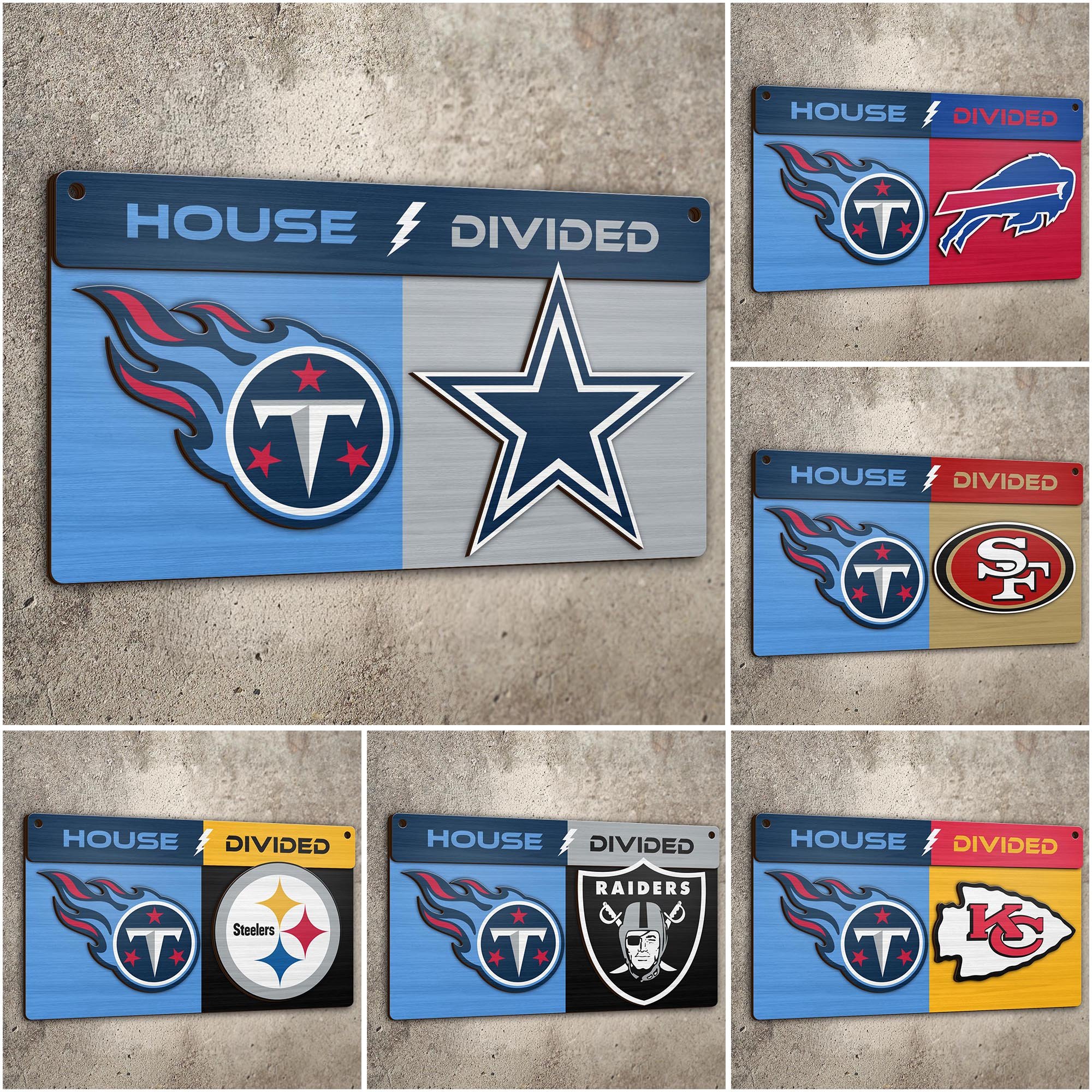 Tennessee Titans 2 Layers Woodsign Choose Any Team, House Divided Sign, Wall Hangings