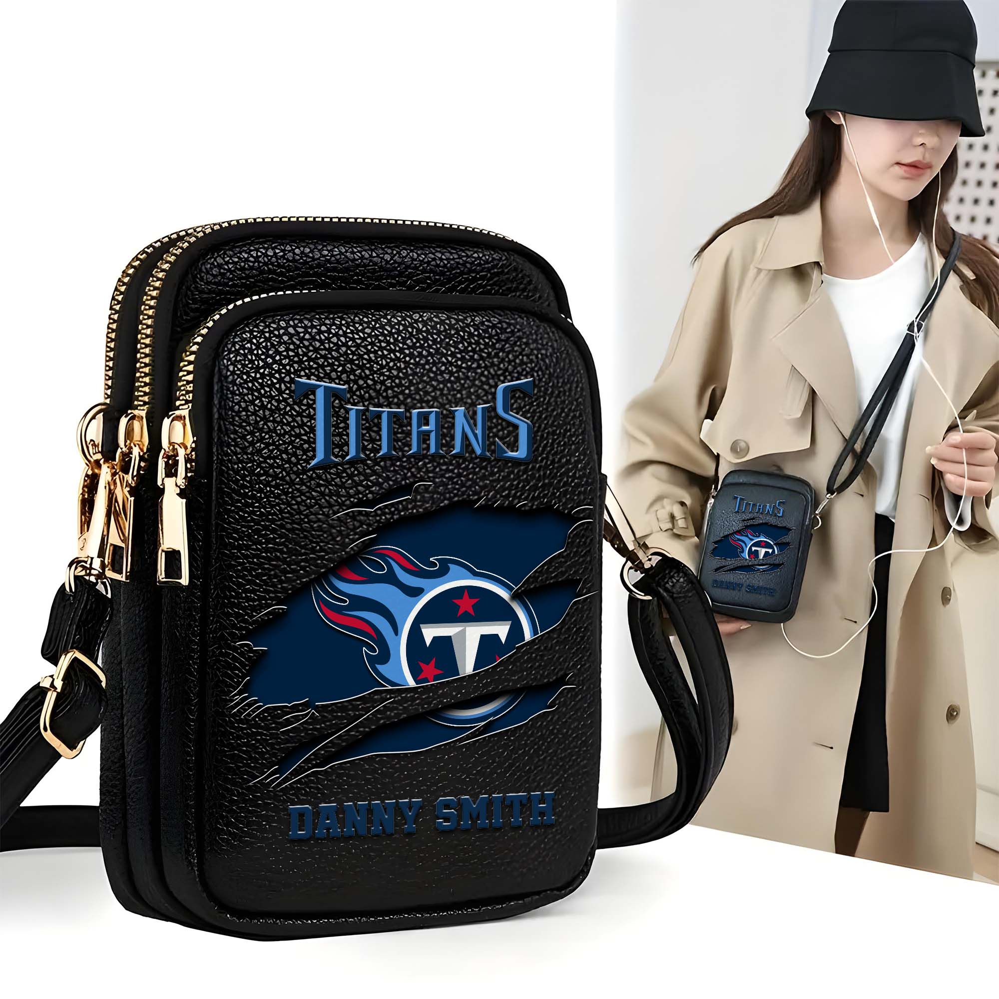 Tennessee Titans Customized Womens Mobile Phone Bag With Your Name, Leather Crossbody Bag, Fan Gifts