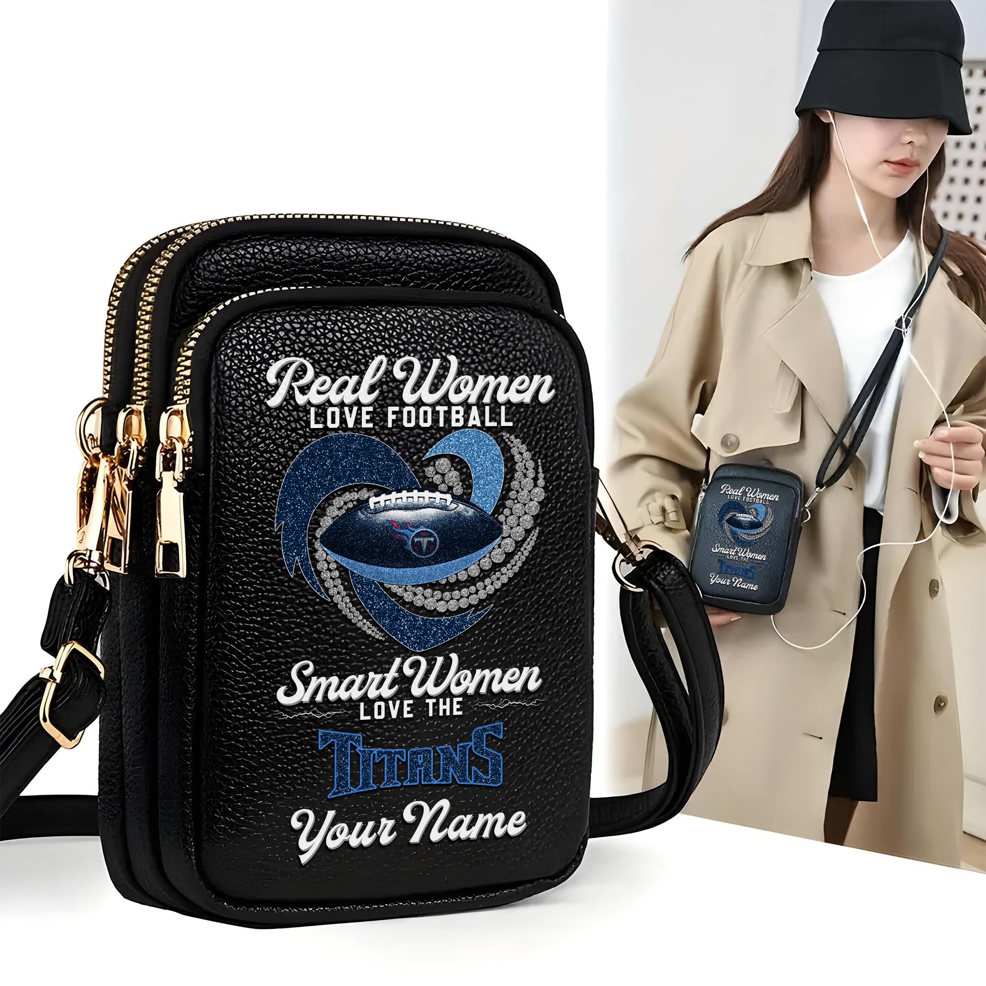 Tennessee Titans Customized Womens Mobile Phone Bag With Your Name, Leather Crossbody Bag, Fan Gifts