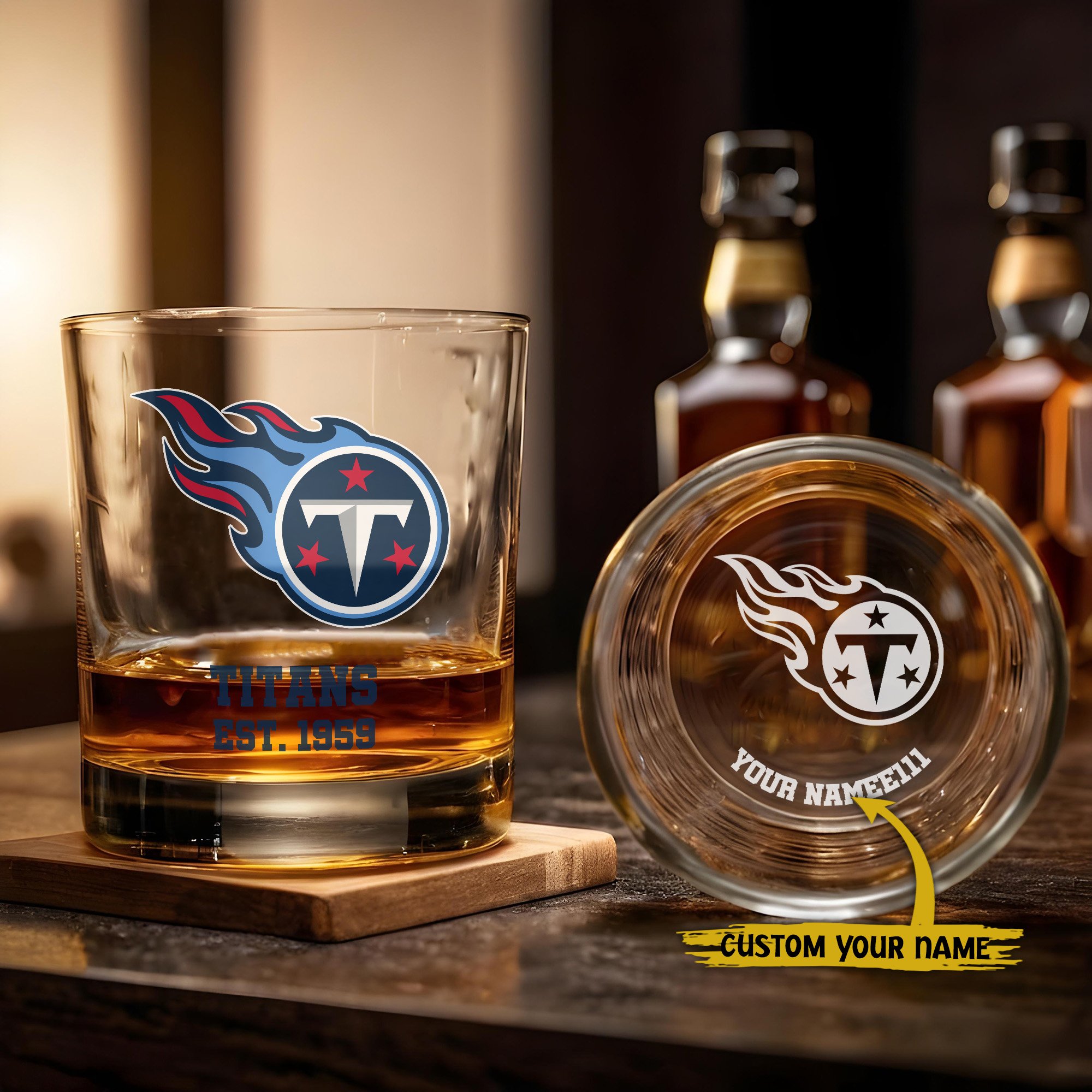 Tennessee Titans Engraved Whiskey Glass Custom Your Name, Groomsman 11Oz Whiskey Glass, Football Gift, Gifts For Dad