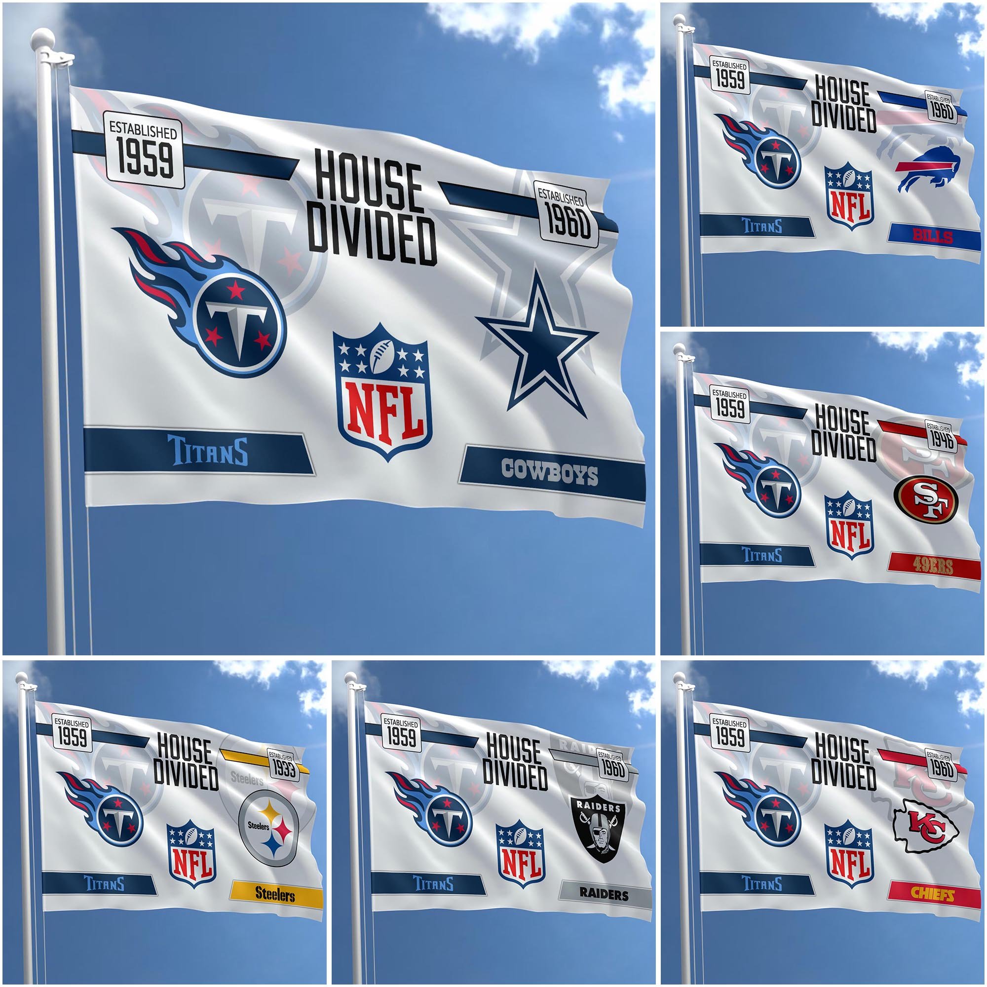 Tennessee Titans Flag 3X5ft Choose Any Team, House Divided Flag, Home Decors