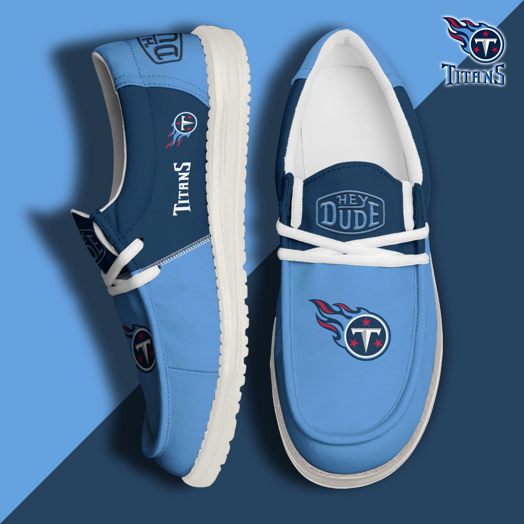 Tennessee Titans Football Hey Dude Canvas Loafer Shoes Custom Your Name, Sport Shoes For Fan, Fan Gifts