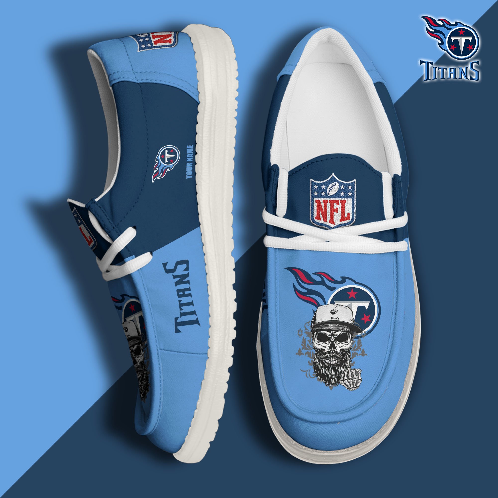 Tennessee Titans H D White Canvas Loafer Shoes Custom Your Name, Sport Canvas Loafer Shoes