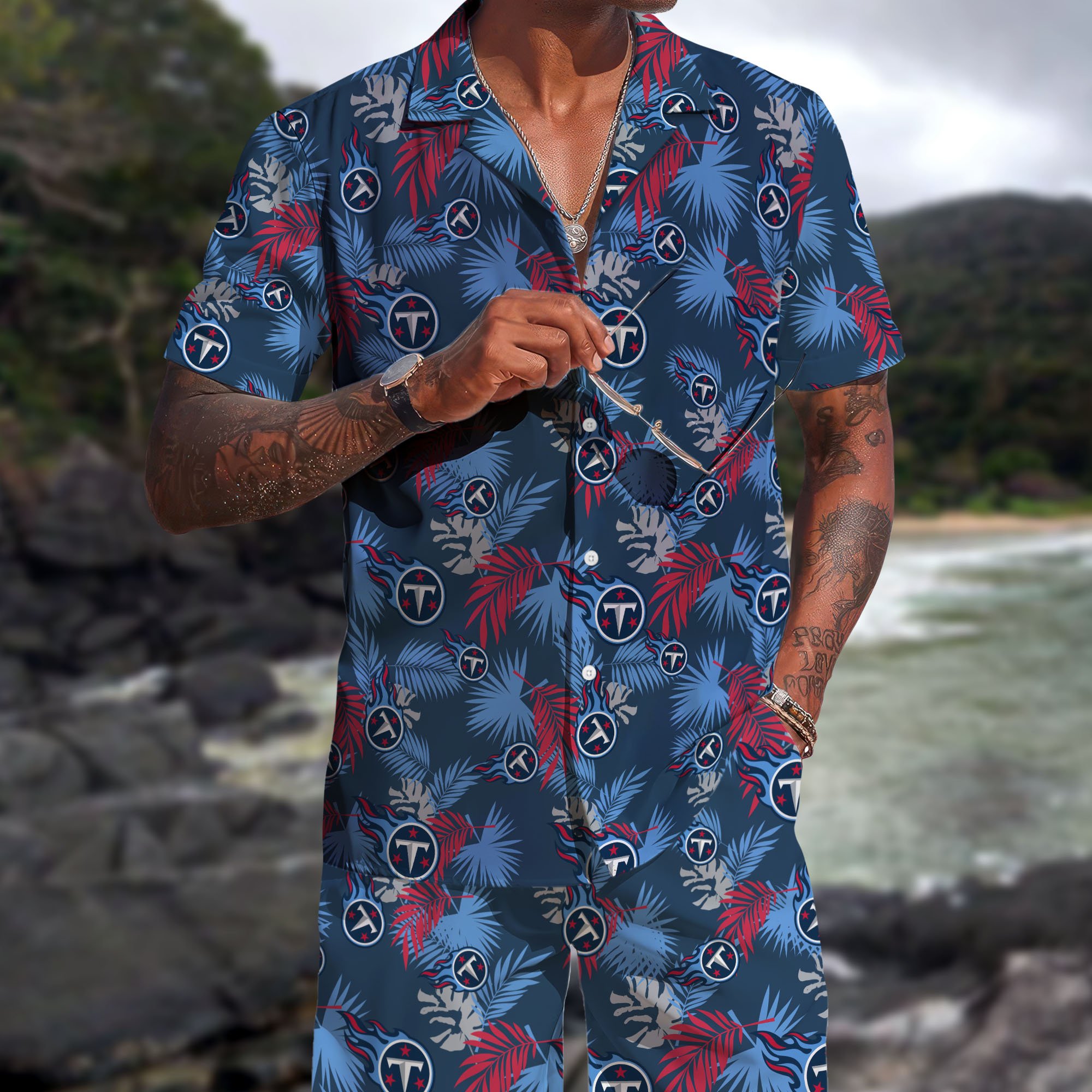 Tennessee Titans Hawaiian Shorts Set 2025 Version, Hawaiian Shirts, Sports Shorts, Gifts For Fan