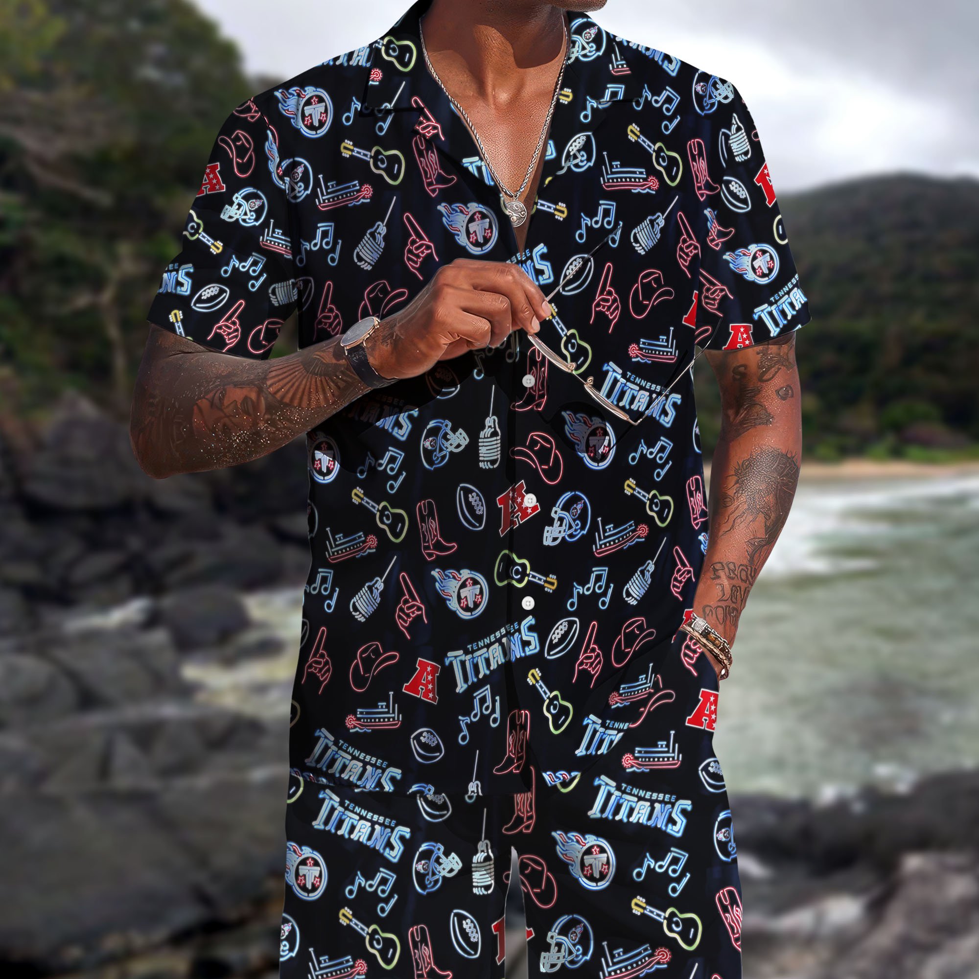 Tennessee Titans Hawaiian Shorts Set 2025 Version, Hawaiian Shirts, Sports Shorts, Gifts For Fan
