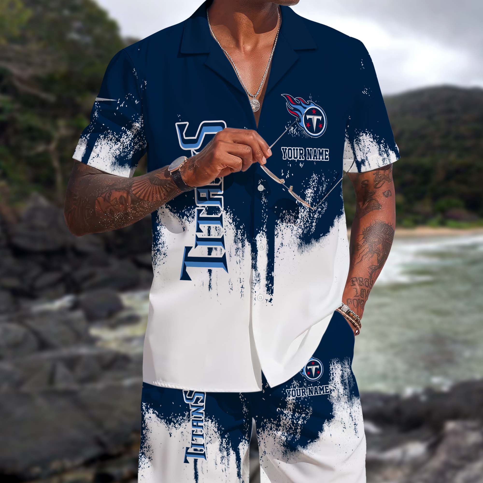 Tennessee Titans Hawaiian Shorts Set Custom You Name, Sport Shorts, Gifts For Fan