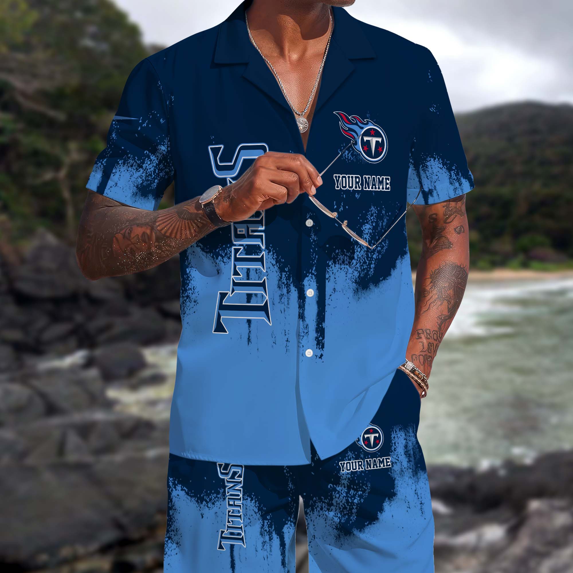 Tennessee Titans Hawaiian Shorts Set Custom You Name, Sport Shorts, Gifts For Fan