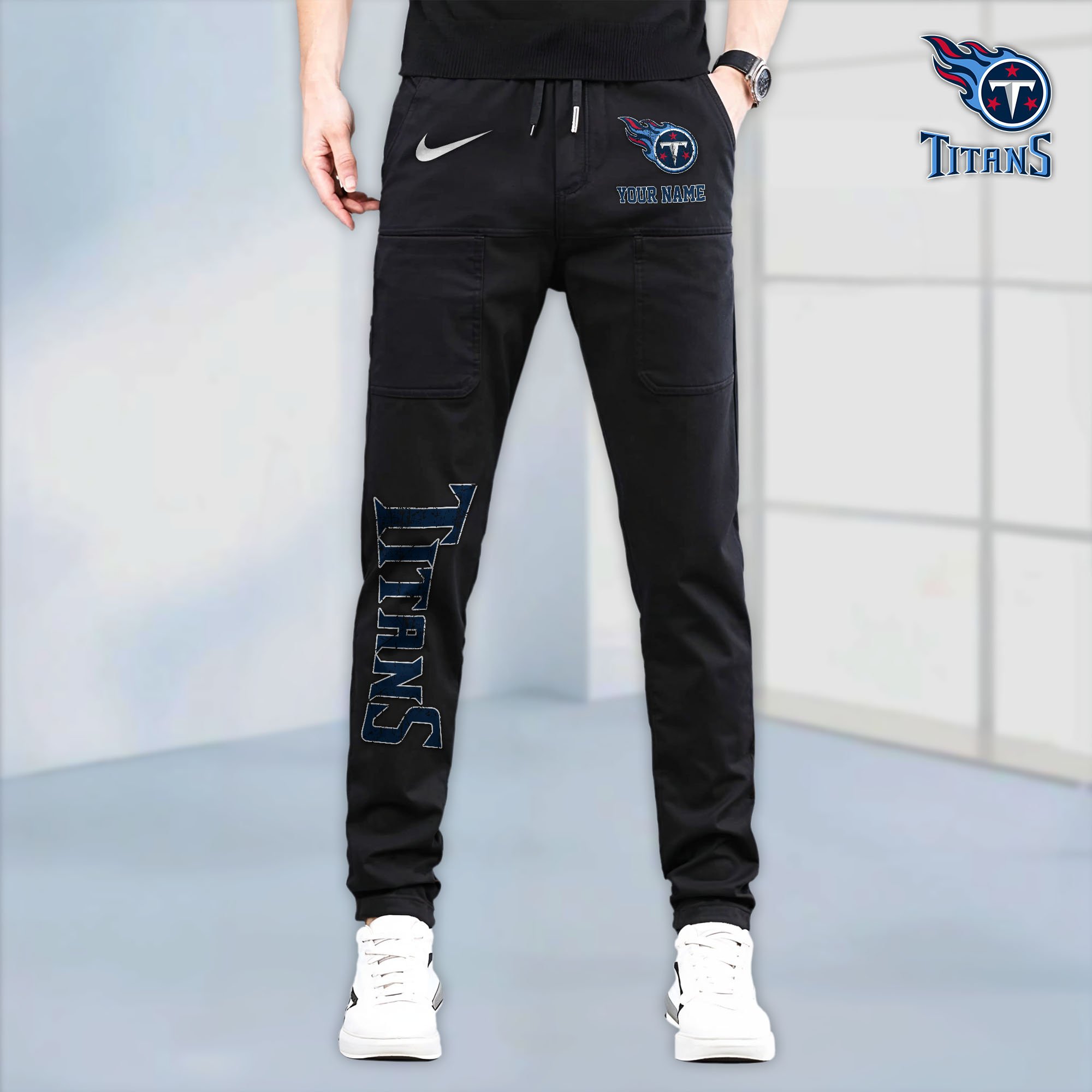 Tennessee Titans High Stretch Multi Pocket Durable Cargo Pants - Long Custom Name 