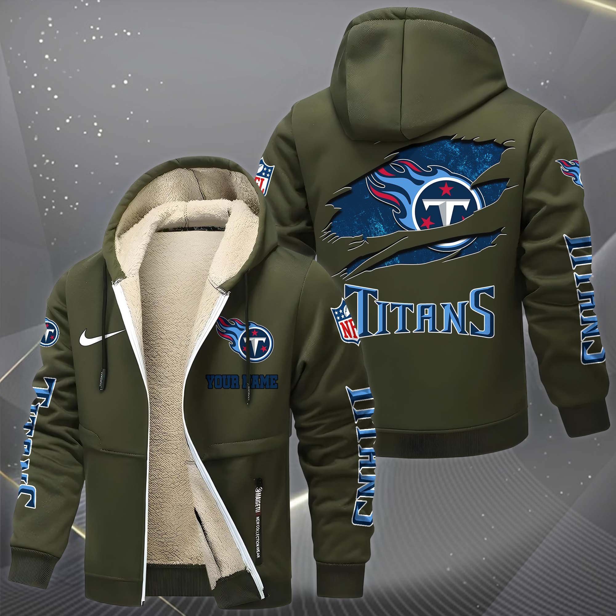 Tennessee Titans Hoodie Zip Velvet Coat Custom Your Name, Sport Jacket, Gifts For Fan