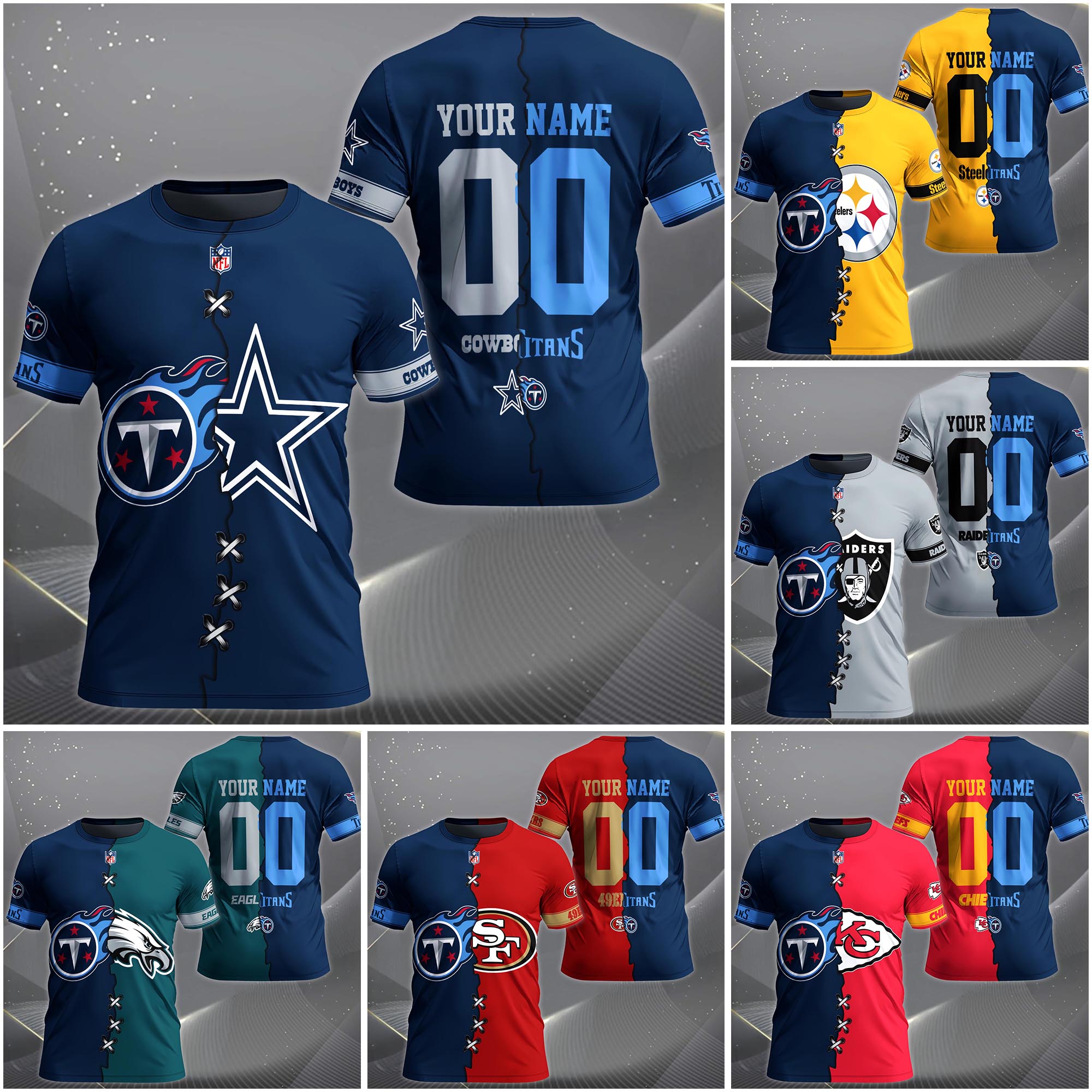 Tennessee Titans House Divided T-Shirt Custom Name 2025 Version, Number And Team, Sport Shirts For Fan