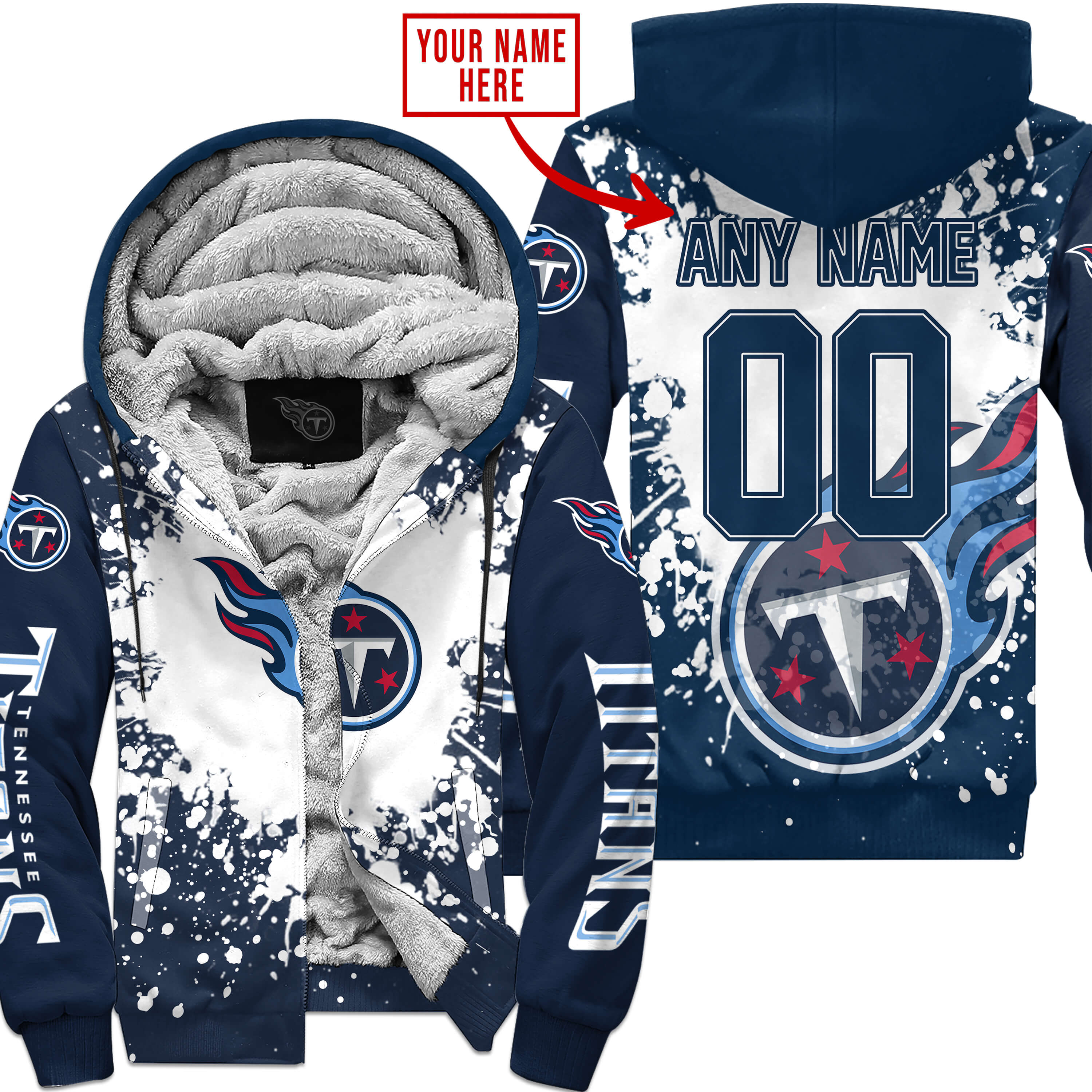 Tennessee Titans Fleece Hoodie Jacket 2025 Versions Custom Your Name And Number, Sport Jacket, Football Fan Gift 