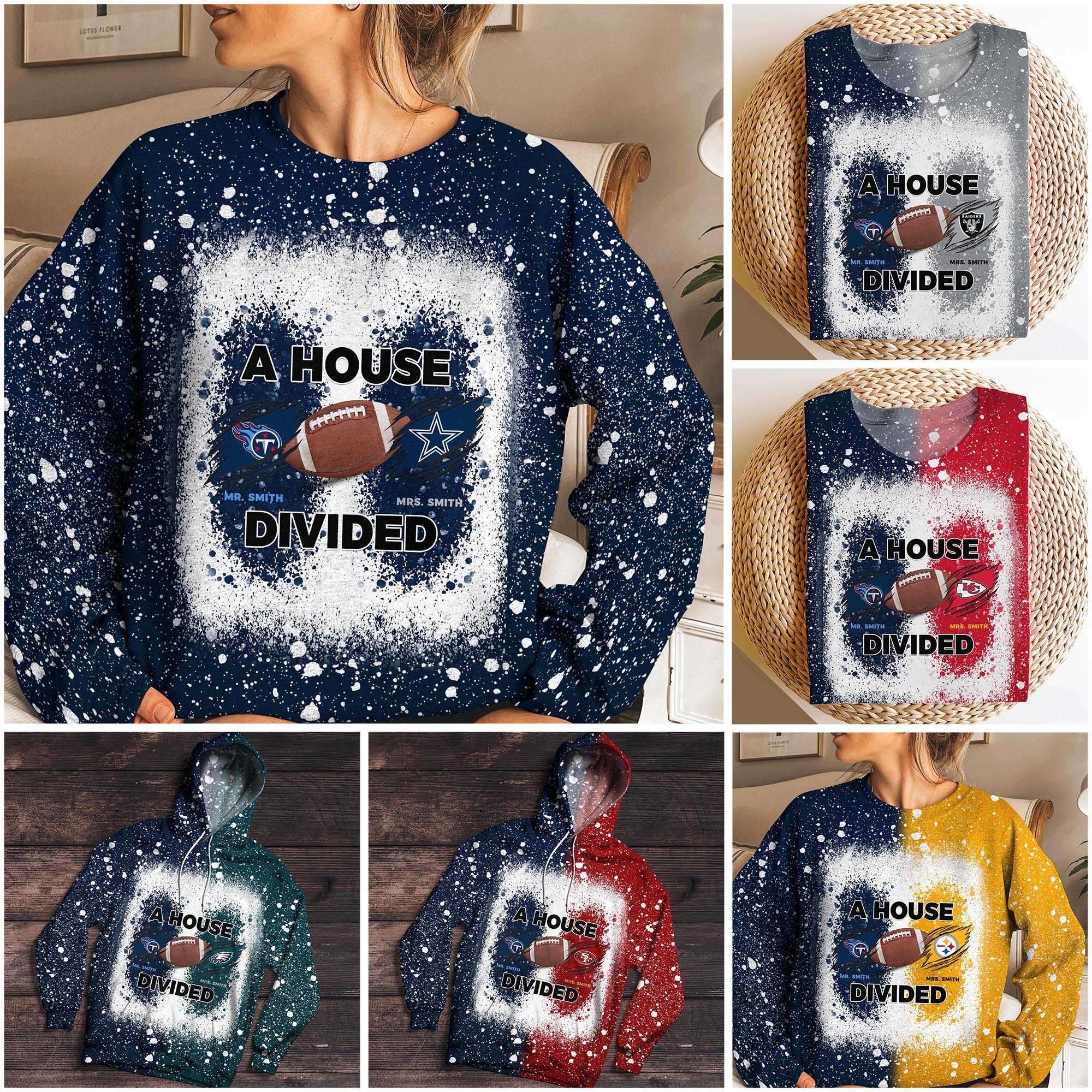 Tennessee Titans NFL House Divided Sweatshirt Custom Name 2025 Version, Sport Hoodie, Gifts For Sport Fans 