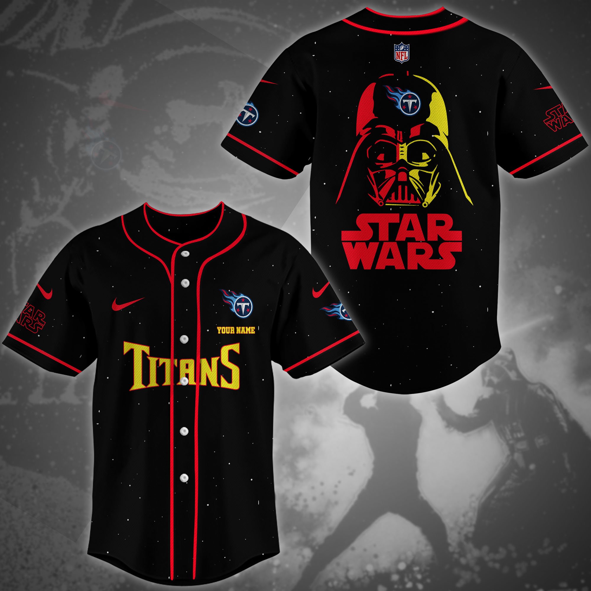 Tennessee Titans Team And Star Wars Baseball Shirt Custom Name, Sport Shirts For Fan, Sport Gifts