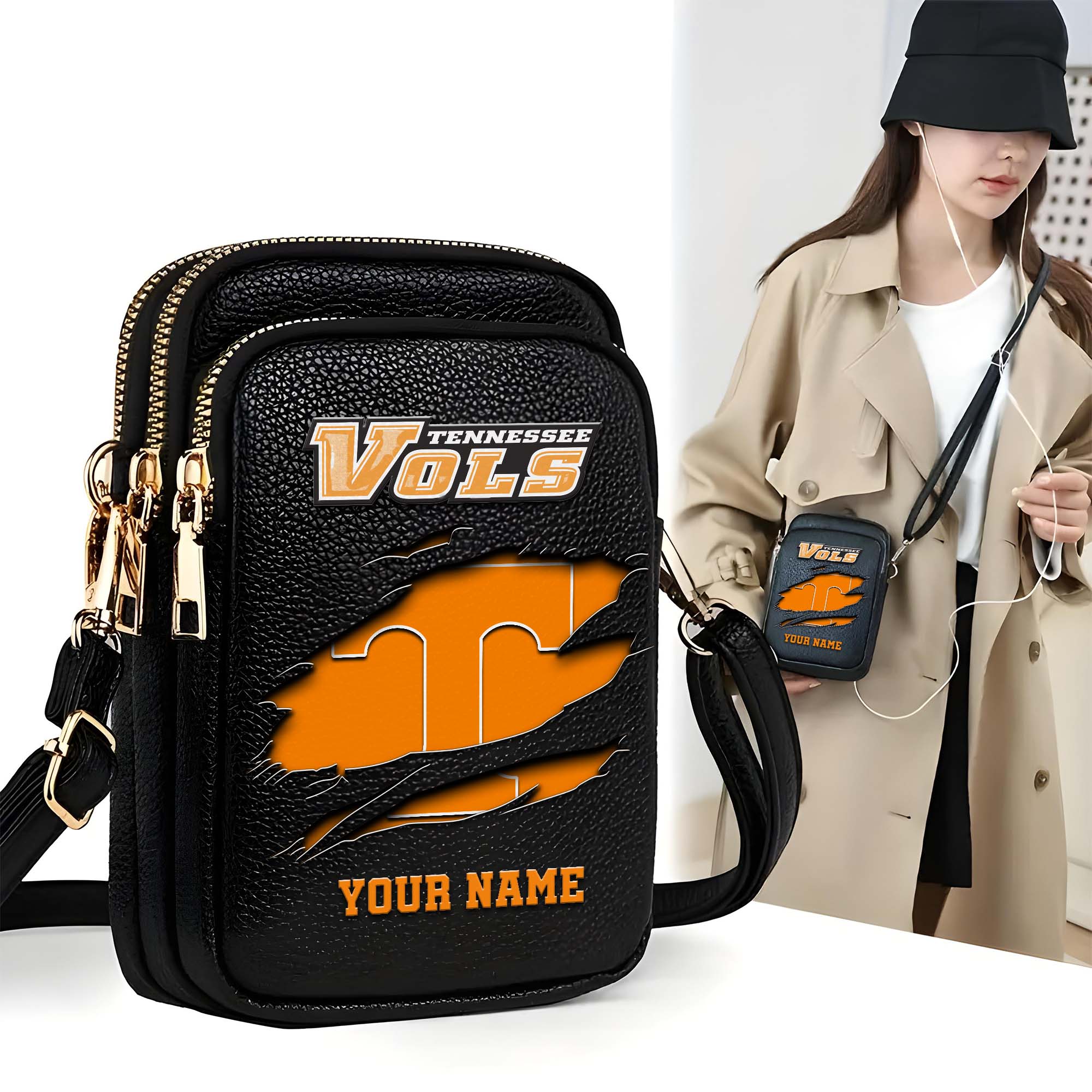 Tennessee Volunteers Customized Womens Mobile Phone Bag With Your Name, Leather Crossbody Bag, Fan Gifts