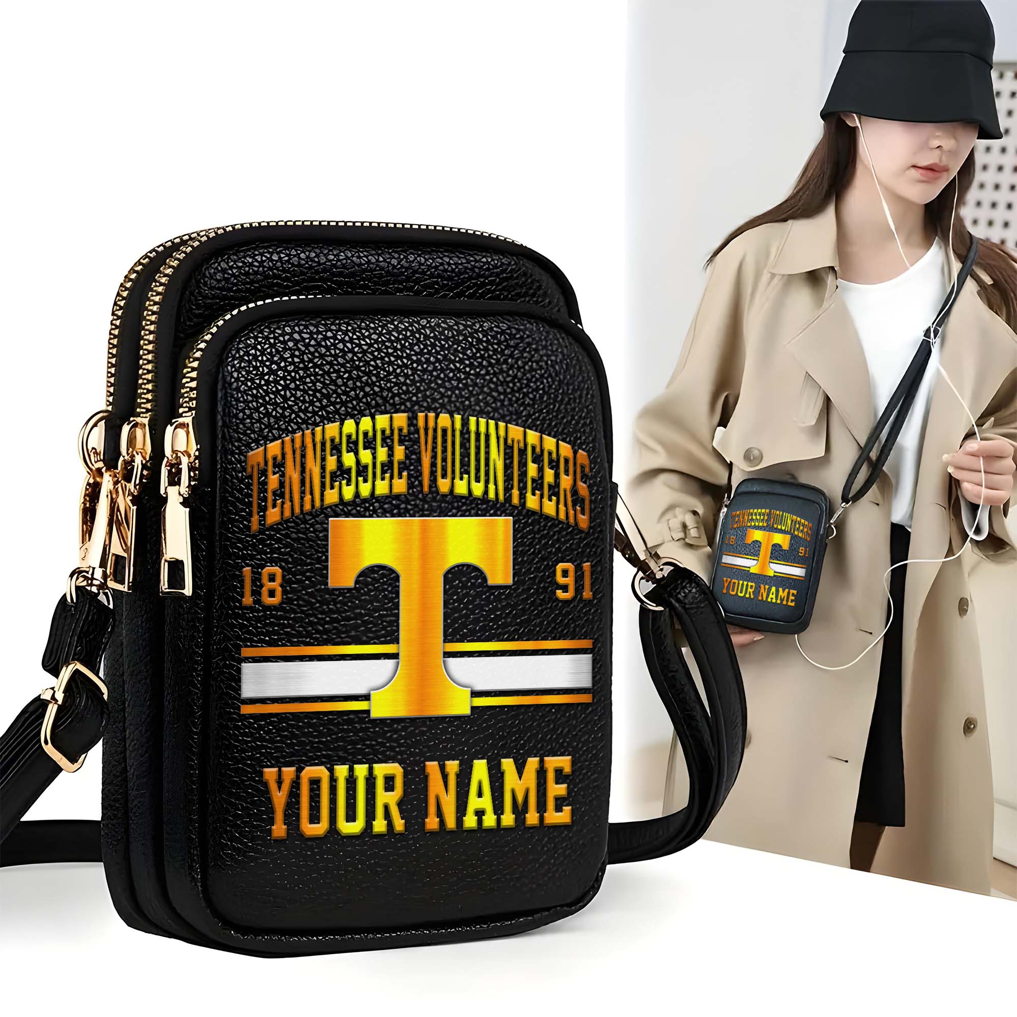 Tennessee Volunteers Customized Womens Mobile Phone Bag With Your Name, Leather Crossbody Bag, Fan Gifts