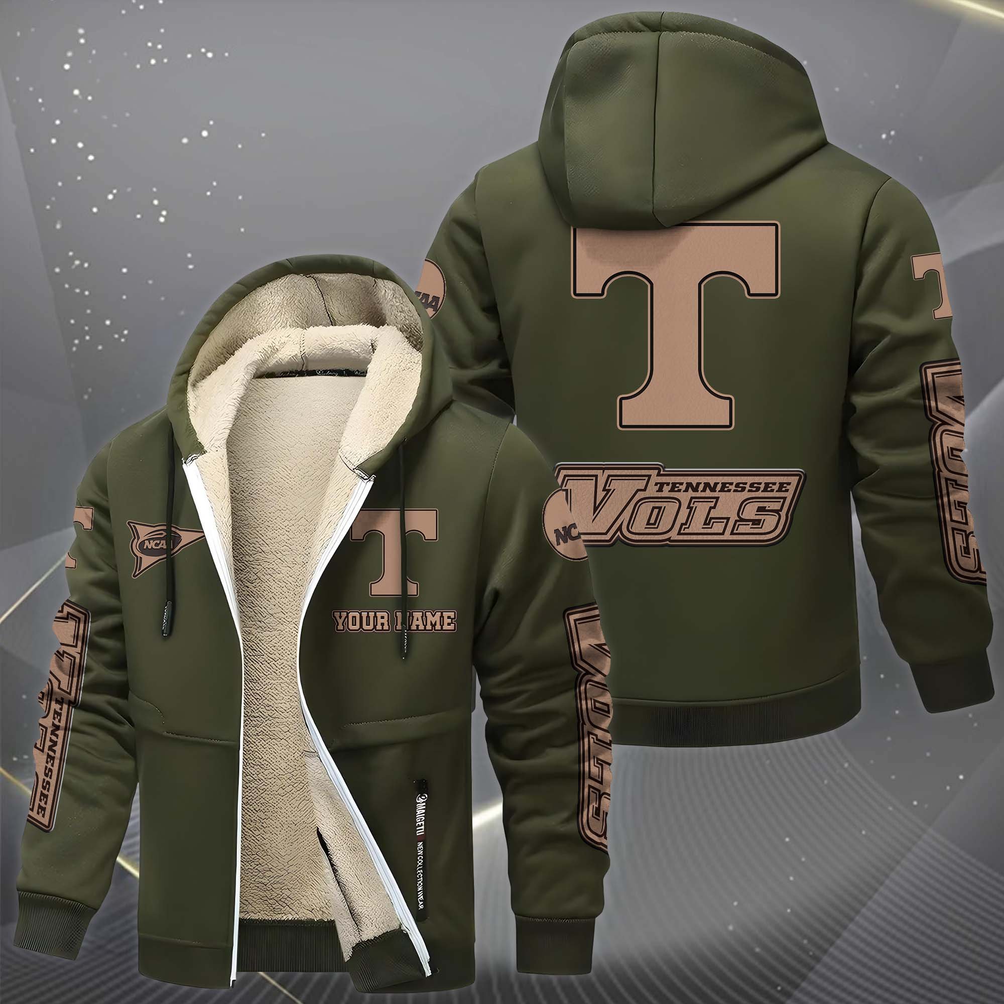 Tennessee Volunteers Hoodie Zip Velvet Coat Custom Your Name, Sport Jacket, Gifts For Fan