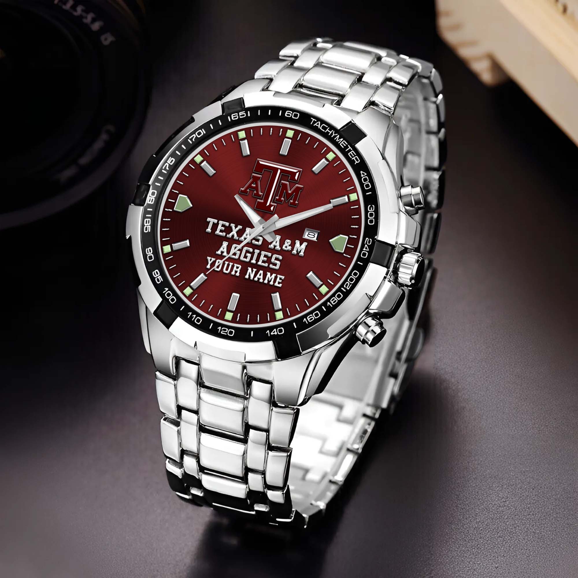 Texas A#038M Aggies Alloy Men Quartz Watch Custom Your Name, Sport Men Watch, Football Fan Gifts