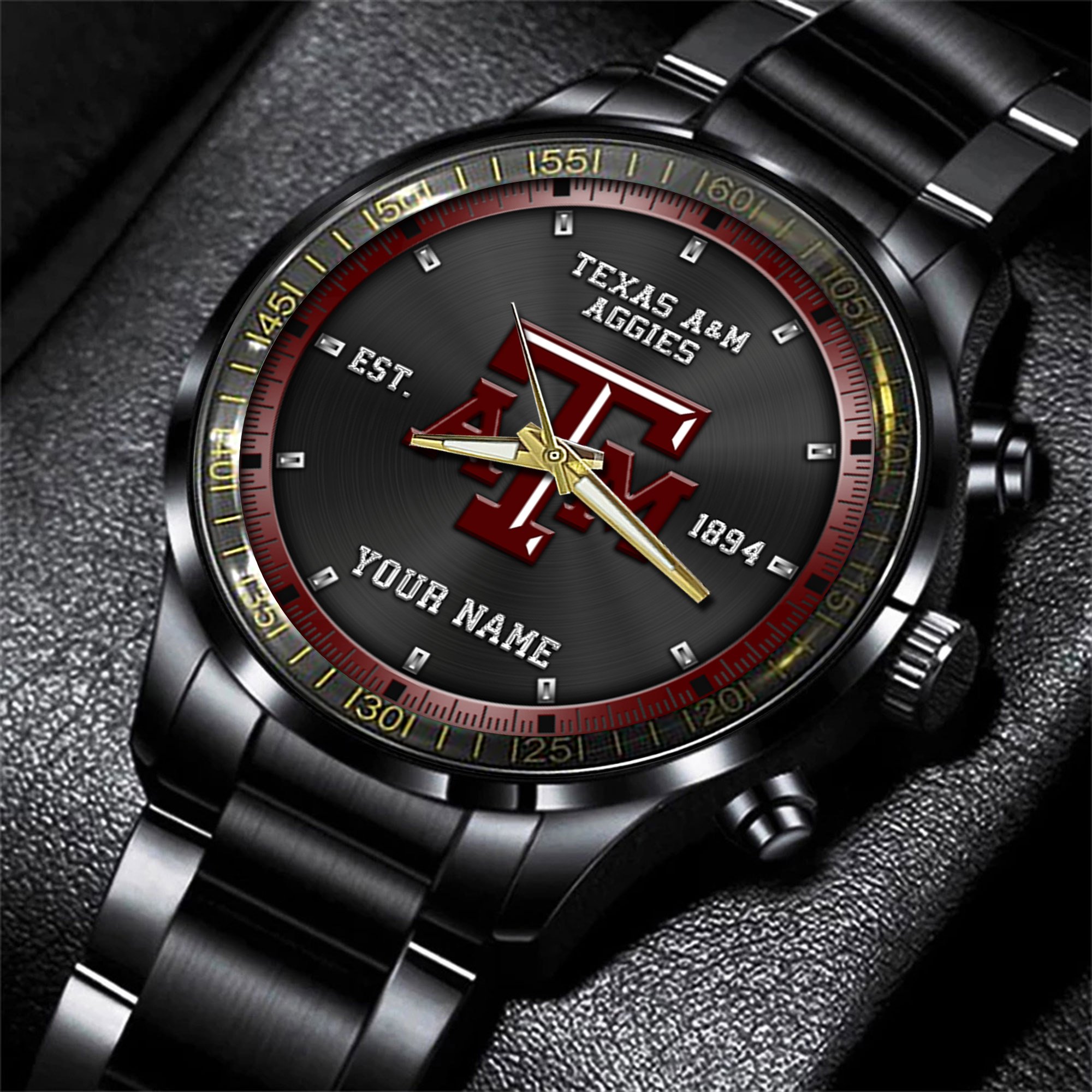 Texas A#038M Aggies Black Fashion Watch Custom Your Name, Sport Black Fashion Watch, Football Fan Gifts 