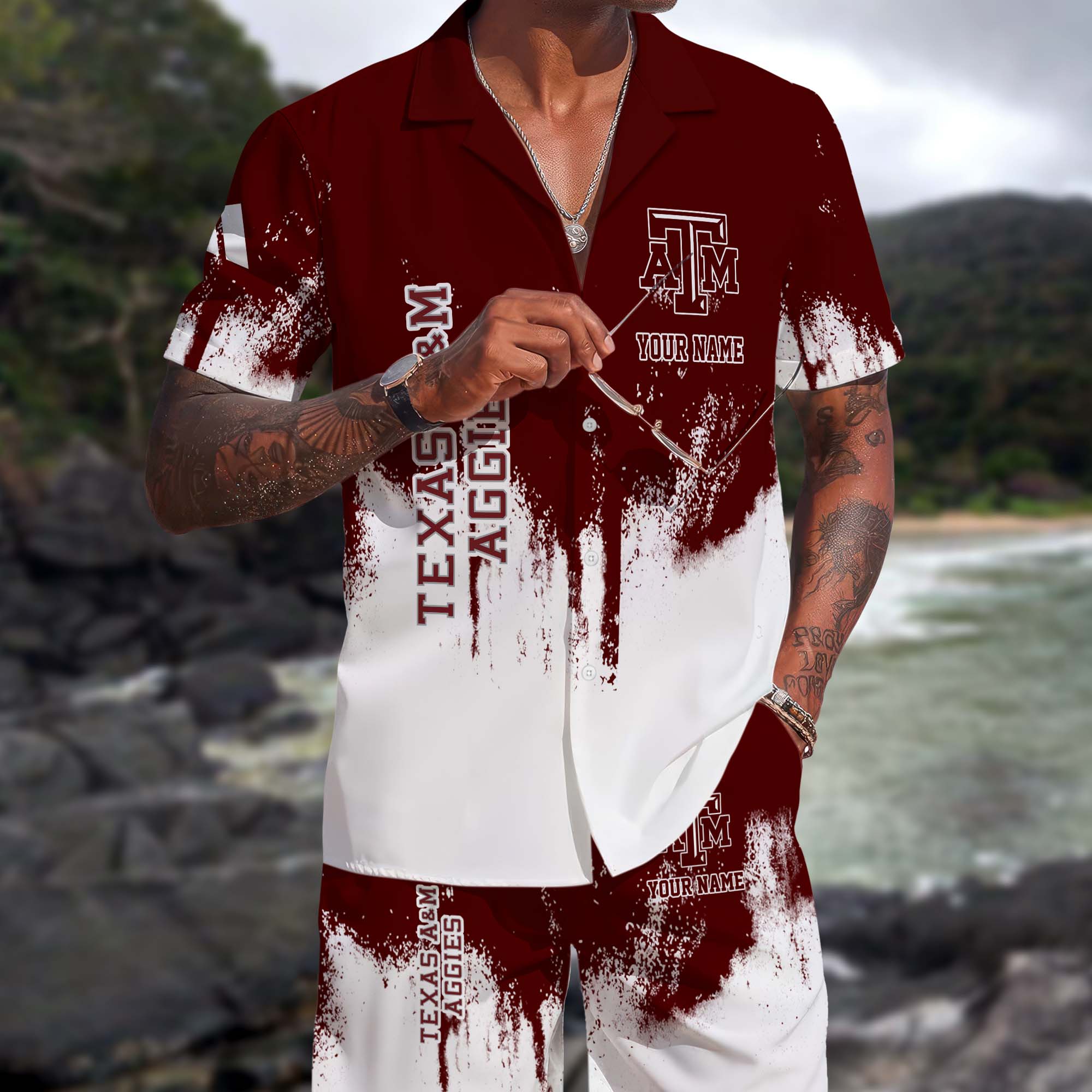 Texas A#038M Aggies Hawaiian Shorts Set Custom You Name, Sports Shorts, Gifts For Fan