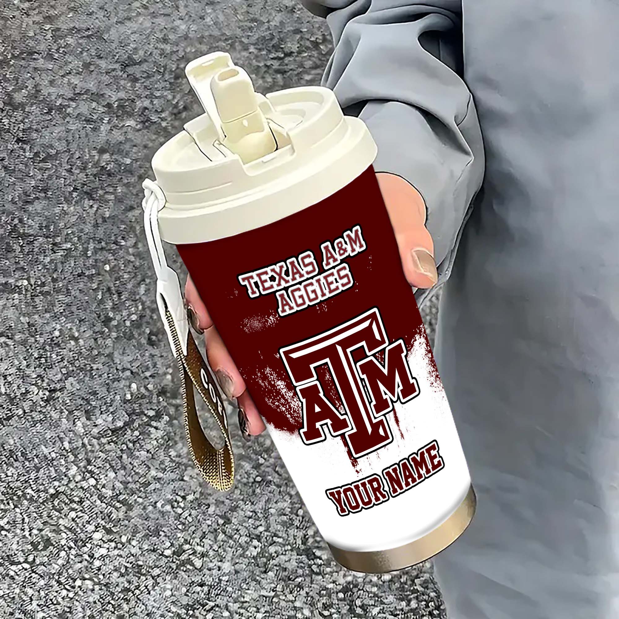 Texas A#038M Aggies Insulated Coffee Mug With Straw And Lid, Portable Coffee Travel Mug For Car, Fan Gifts