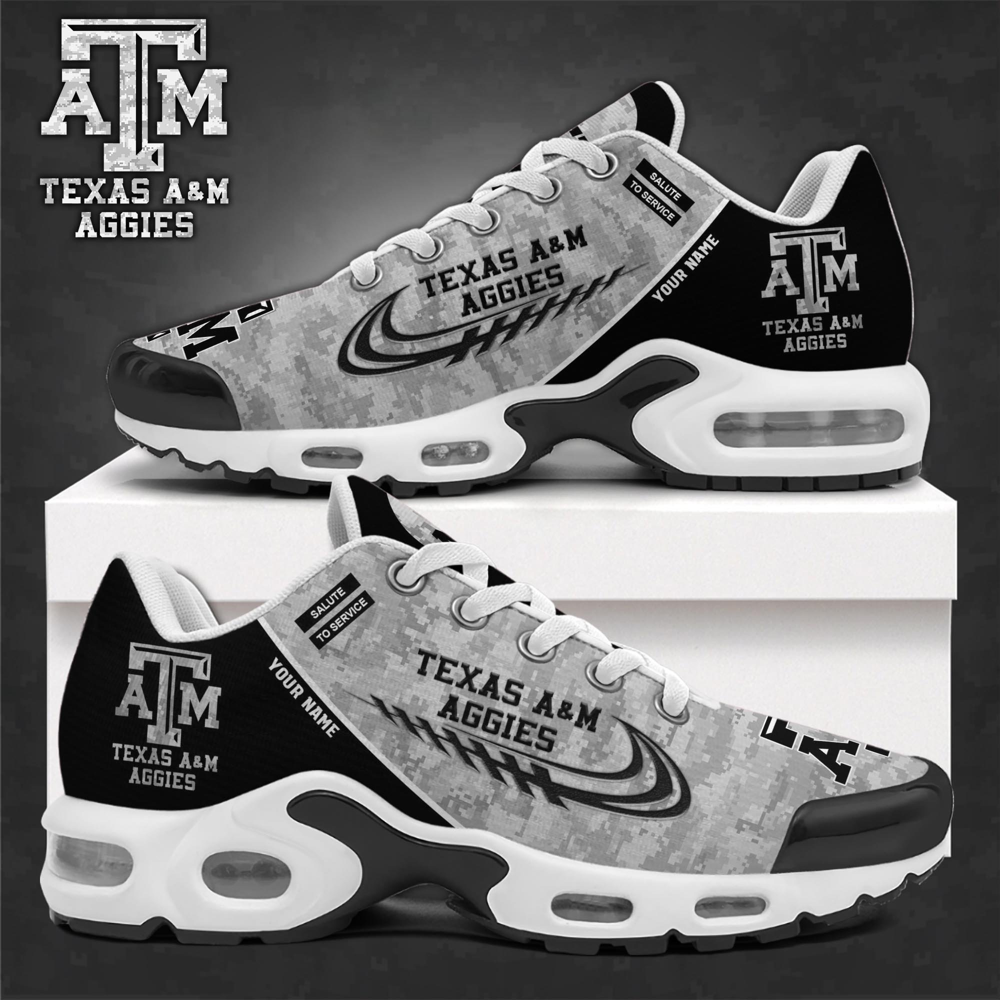 Texas A#038M Aggies TN Shoes 2025 Version Custom Name, Camouflage Shoes For Sport Fans, Fan Gifts