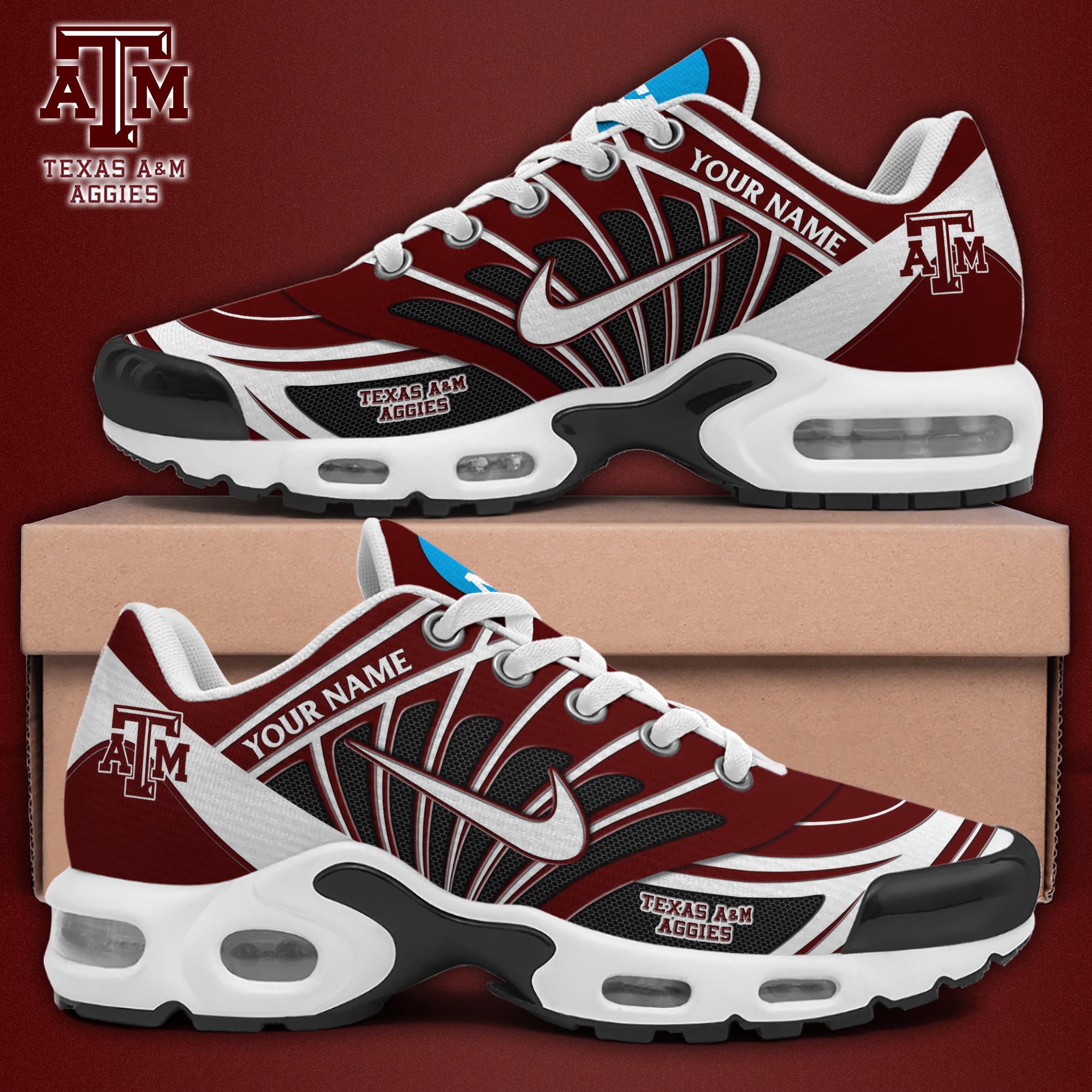 Texas A#038M Aggies TN Shoes 2025 Version Custom Name, Sport Shoes For Fan, Fan Gifts
