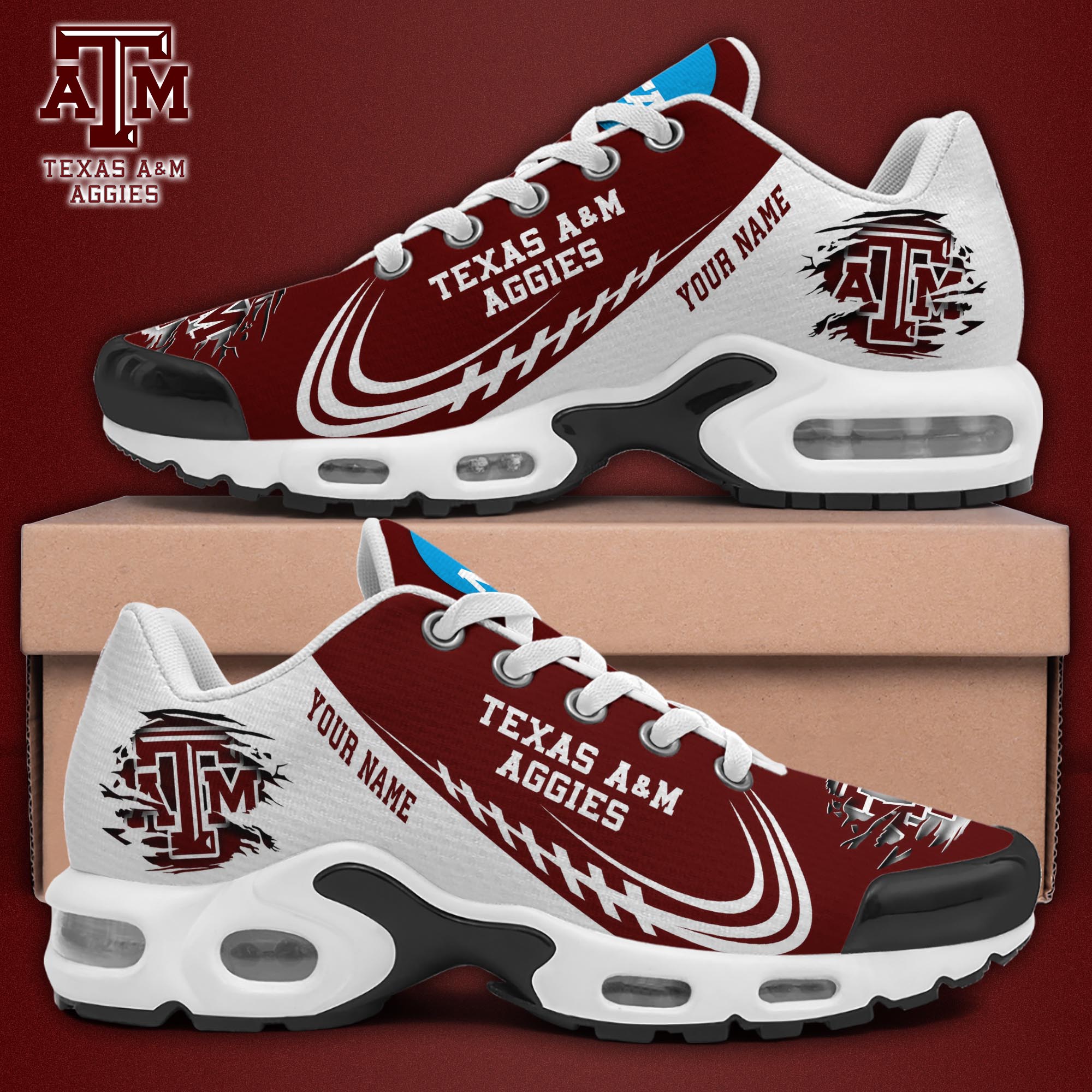 Texas A#038M Aggies TN Shoes 2025 Version Custom Name, Sport Shoes For Fan, Fan Gifts