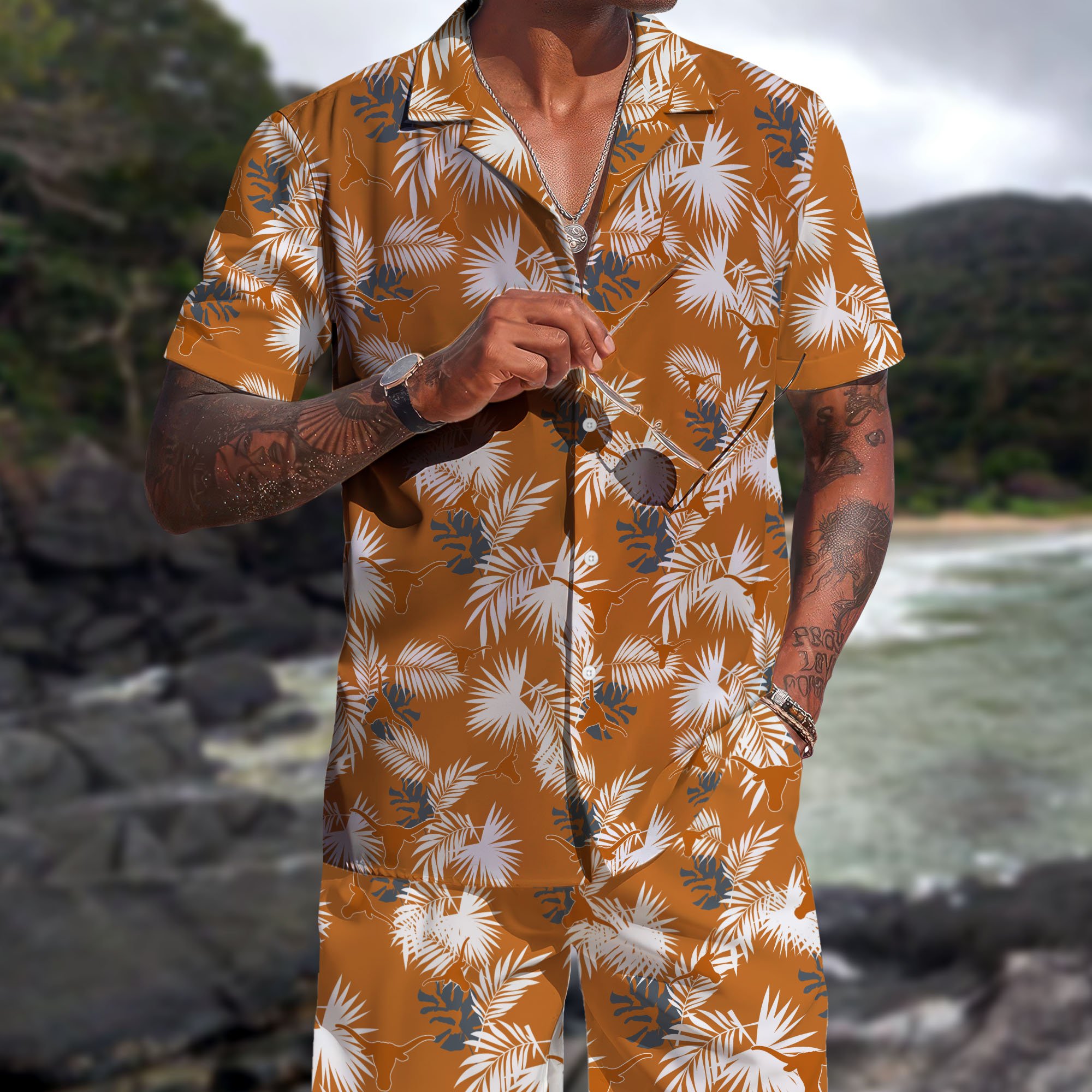 Texas Longhorns Hawaiian Shorts Set 2025 Version, Hawaiian Shirts, Sports Shorts, Gifts For Fan