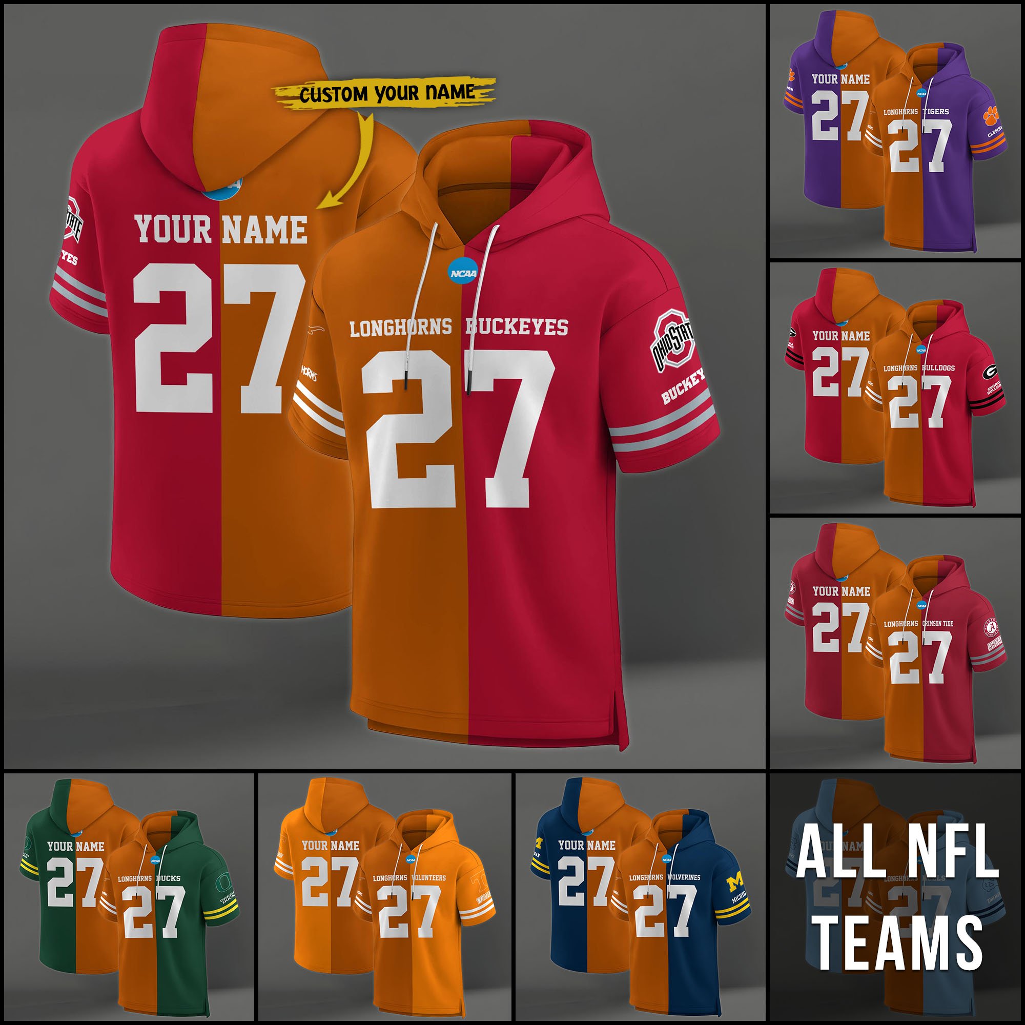 Texas Longhorns House Divided Hoodie Custom Name, Number And Team, Hoodie For Football Fans
