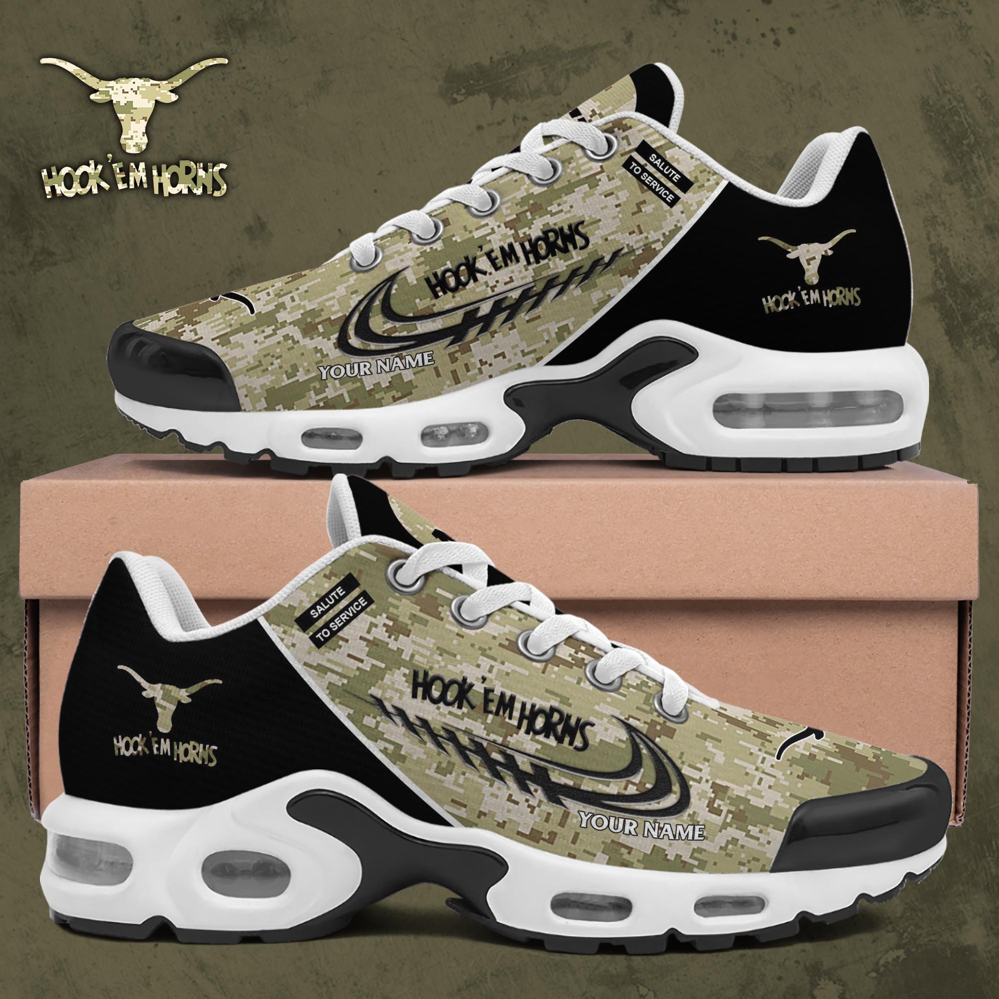 Texas Longhorns TN Shoes 2025 Version Custom Name, Camouflage Shoes, Gifts For Football Lovers