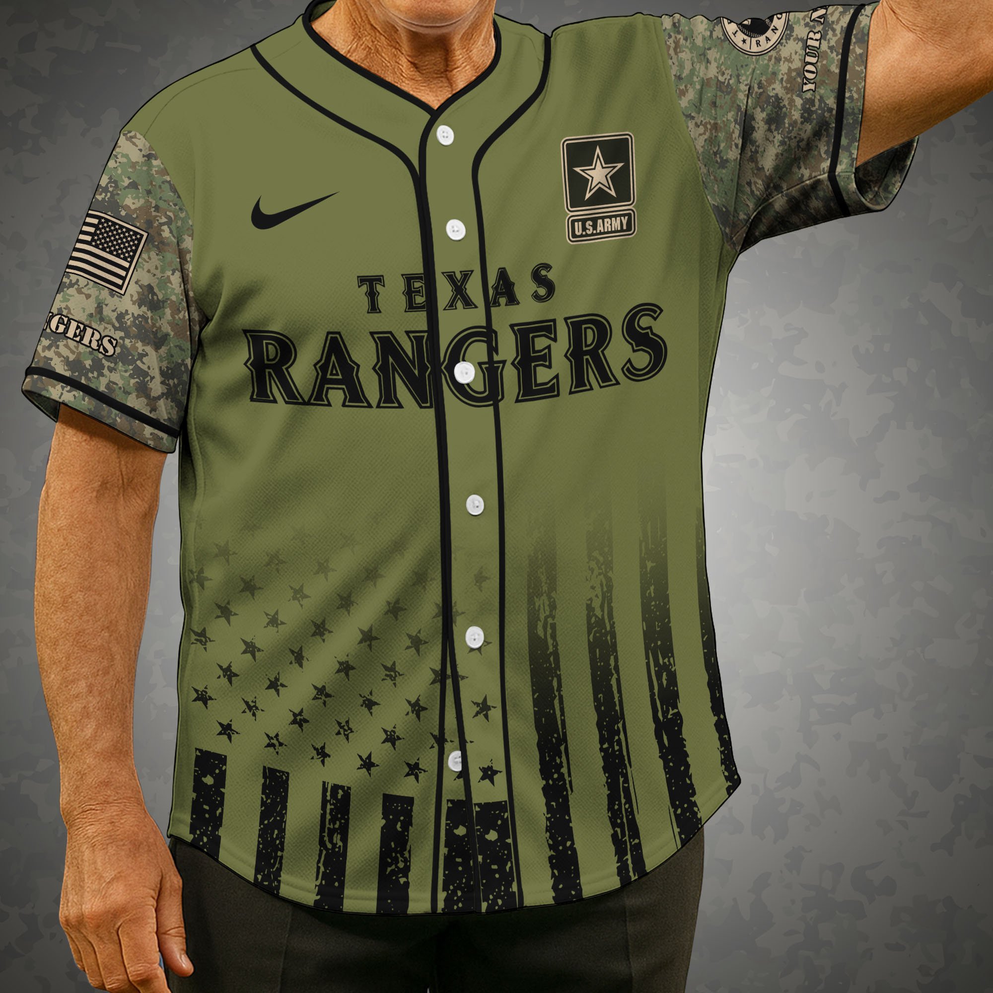 Texas Rangers Baseball Shirt X US Army Military Appreciation Night Jersey Editions Limited 2025 Custom Name, Sport Shirt For Fans