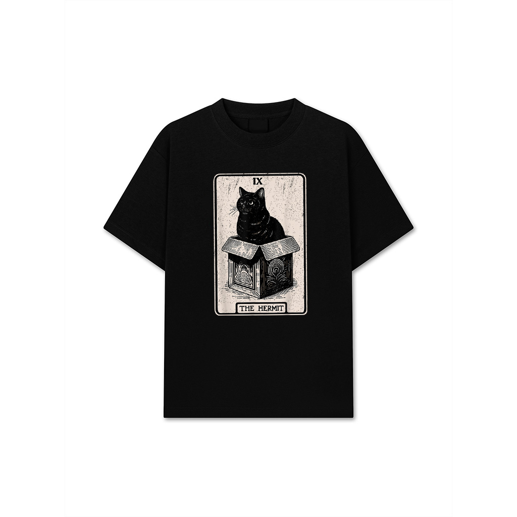 The Hermit Tarot Card Mystic Cat In Box Funny Cat T-Shirt