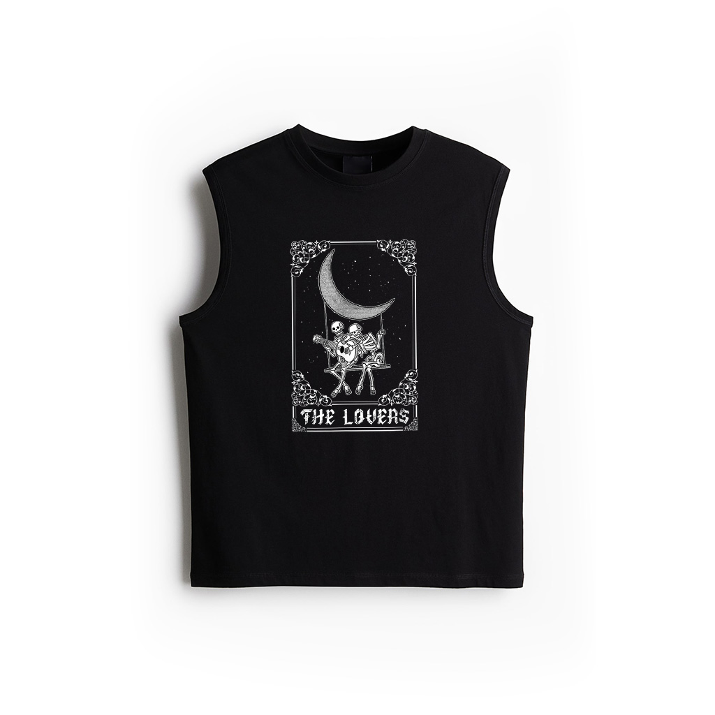 The Lovers Vintage Tarot Card Gothic Halloween Skeleton Moon Tank Top